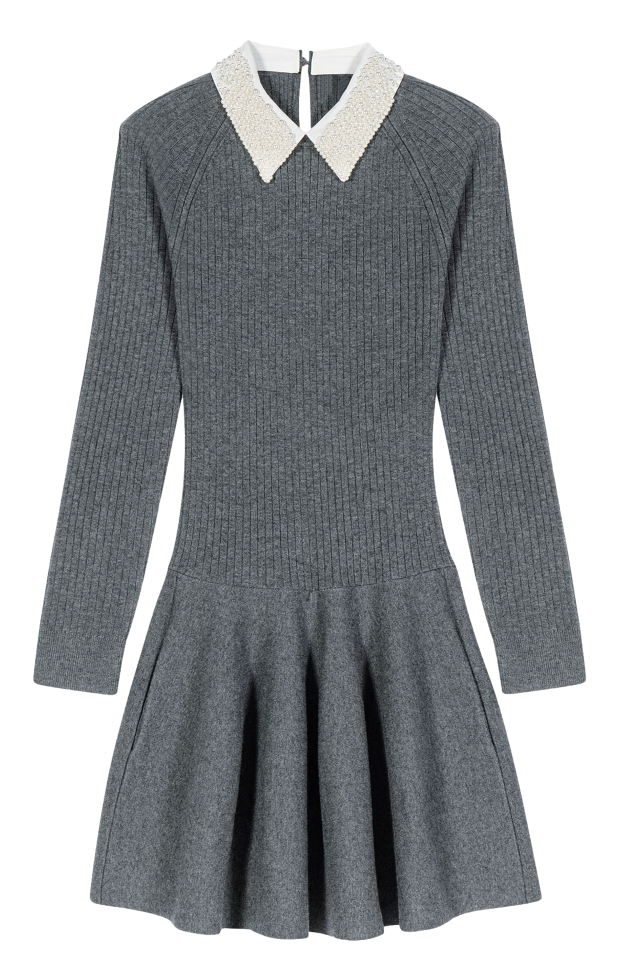 Robe courte col classique en maille côtelée MAJE Gris