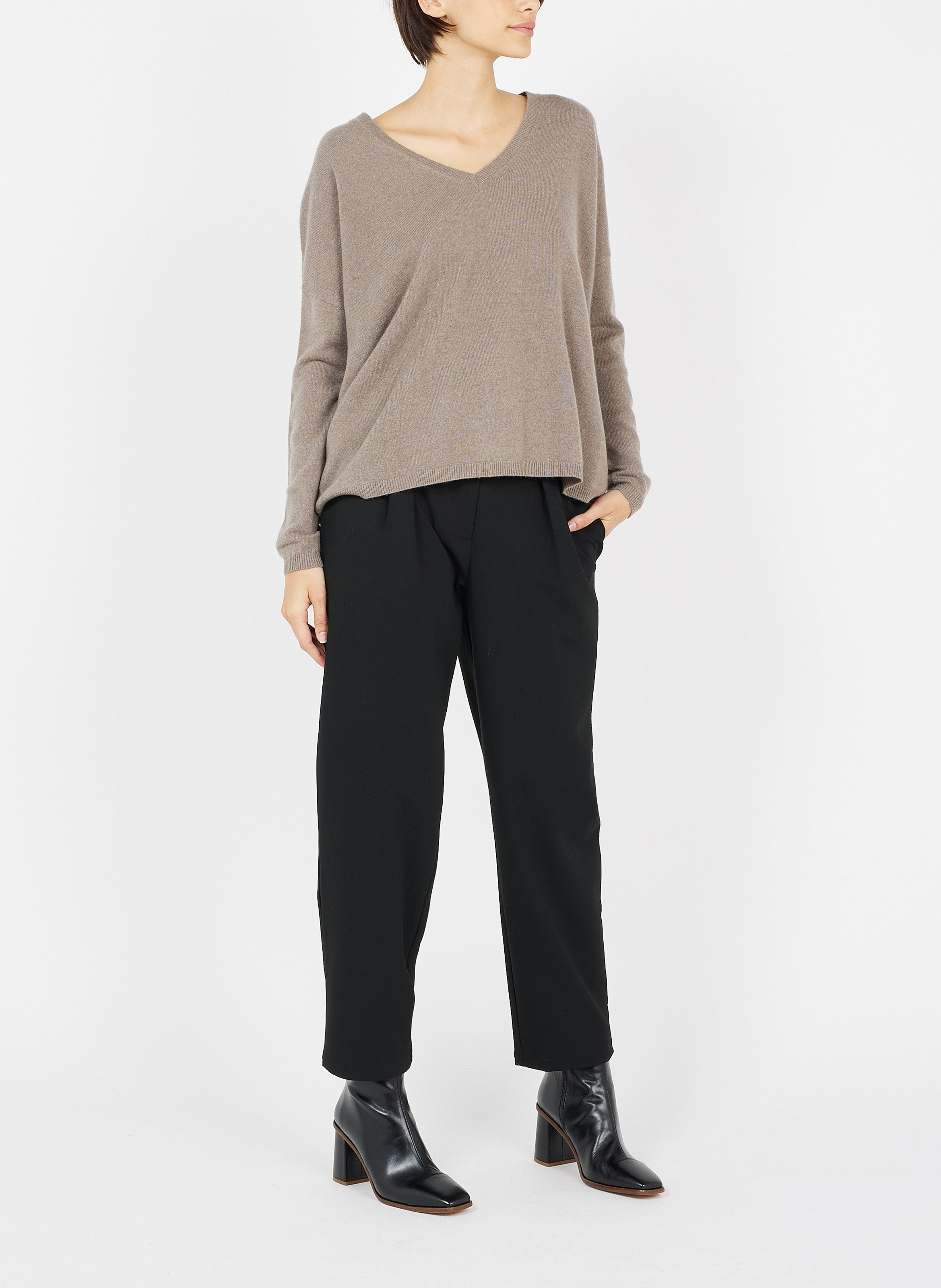 Pull col v en cachemire  SUD EXPRESS Marron