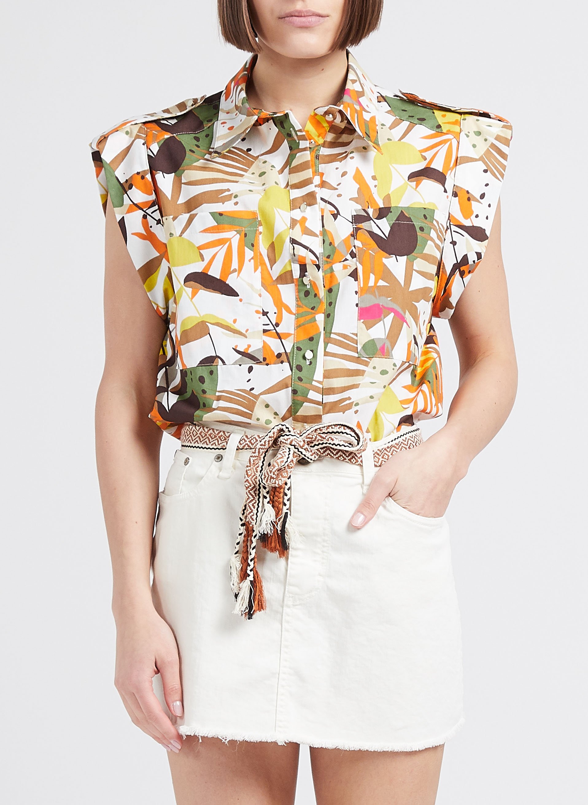 Chemise col classique ample en coton PLEASE Khaki