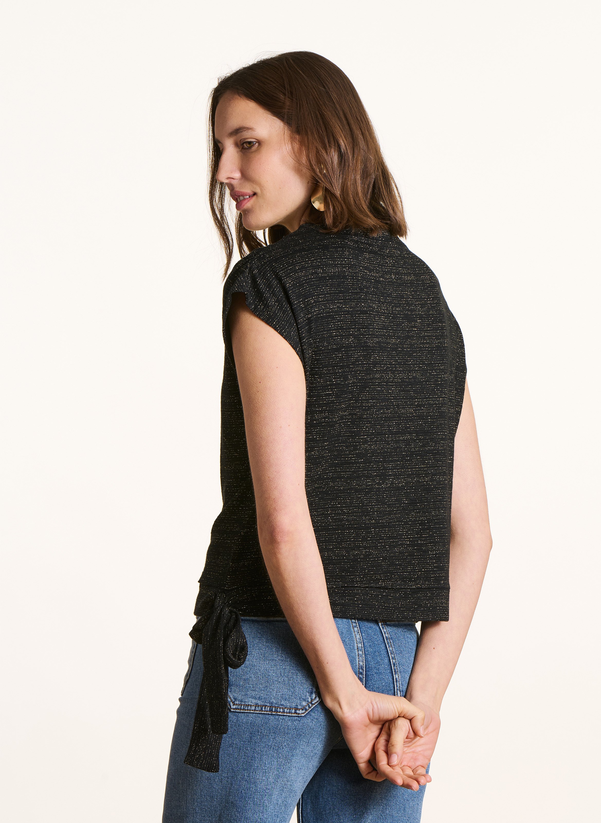 Top met korte mouwen in metallic stof LA FEE MARABOUTEE Zwart