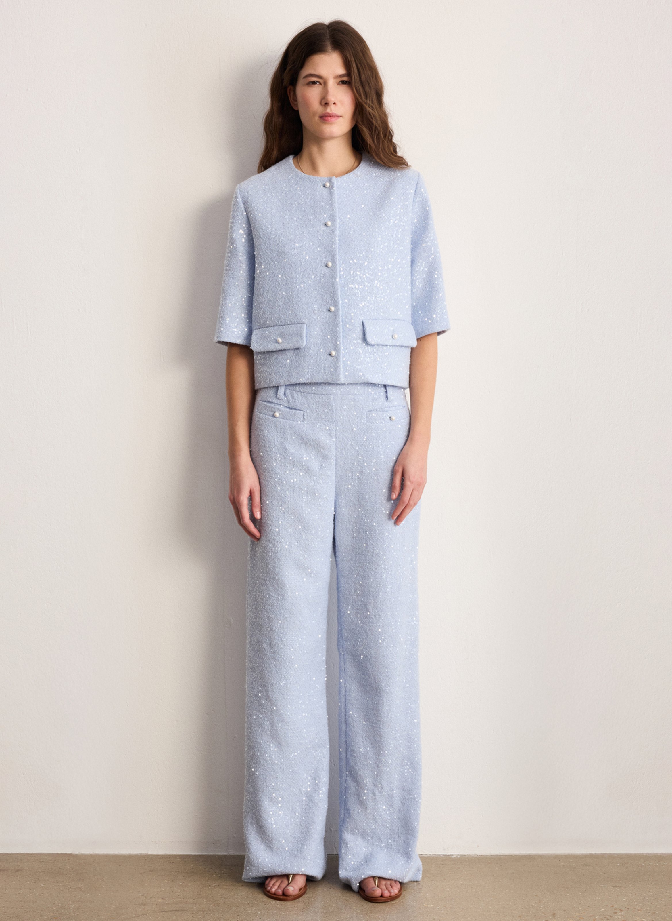 <p>Pantalon met hoge taille en tweed</p> PABLO Blauw