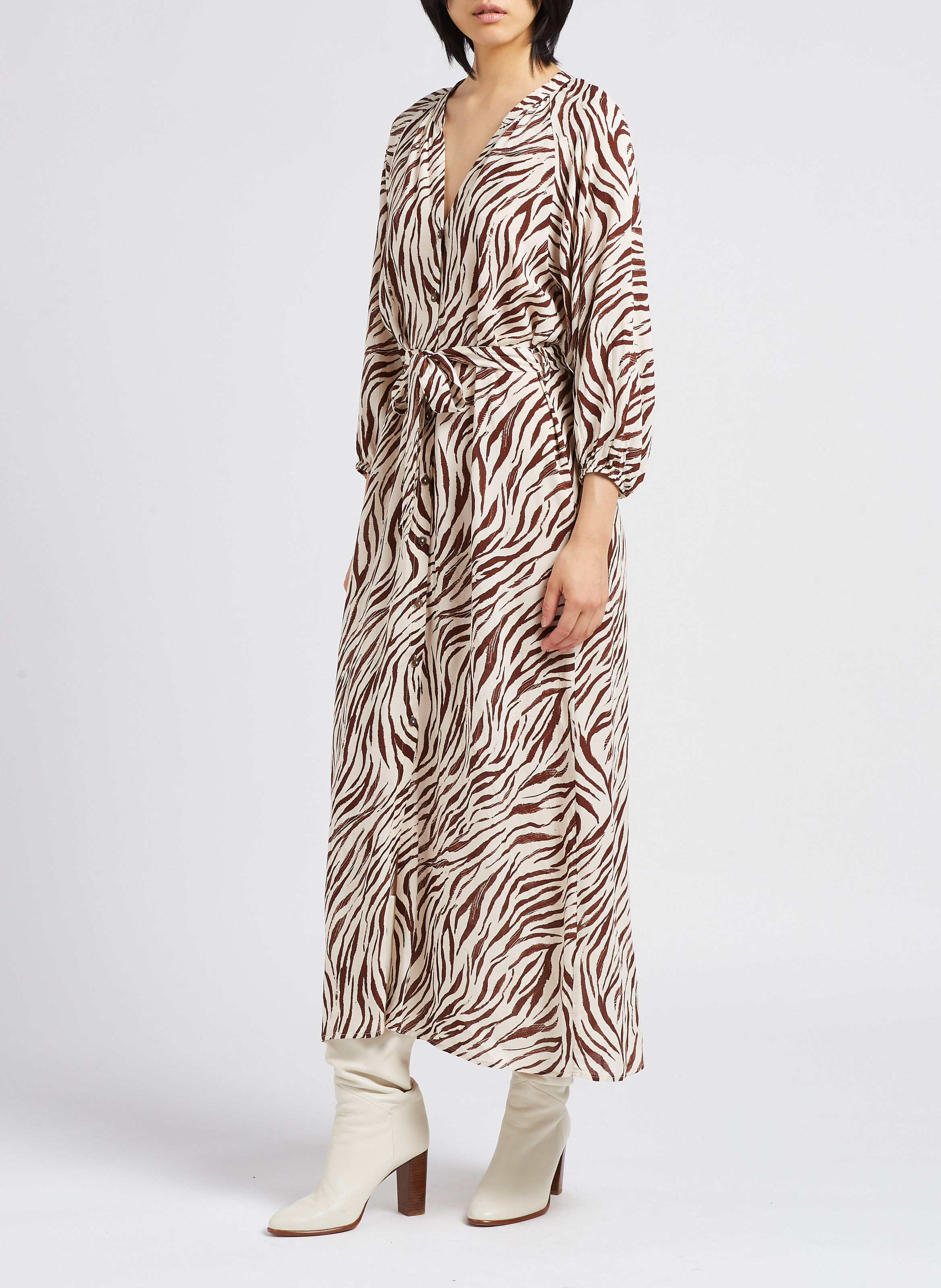 Straight-cut V-neck maxi dress GRACE ET MILA Beige