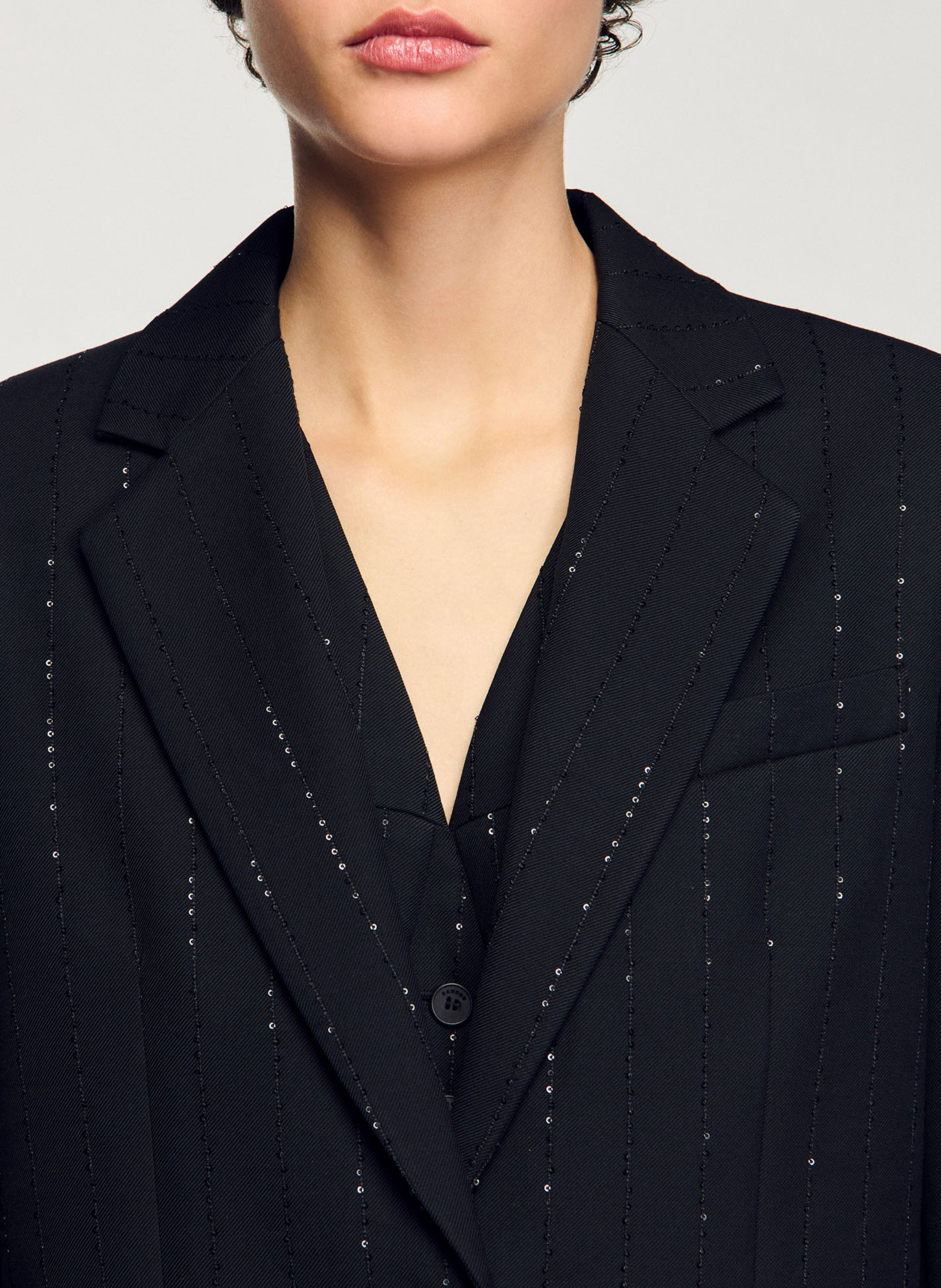 Striped blazer with sequins SANDRO Black