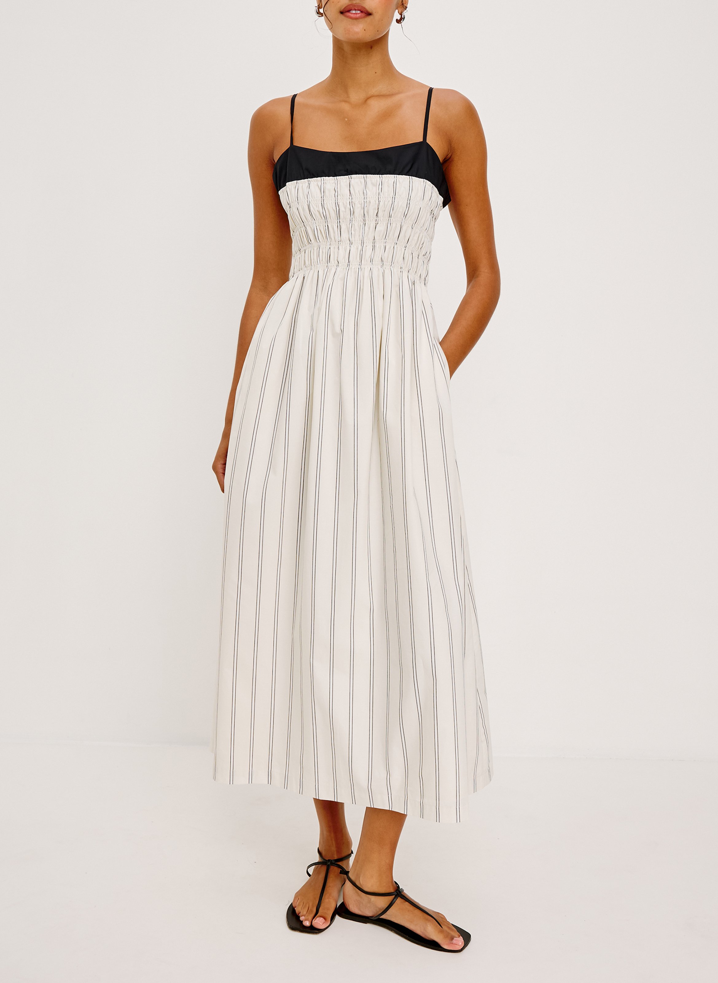 Langes, gestreiftes Baumwollkeid mit Rundhalsausschnitt RAILS Mehrfarbig