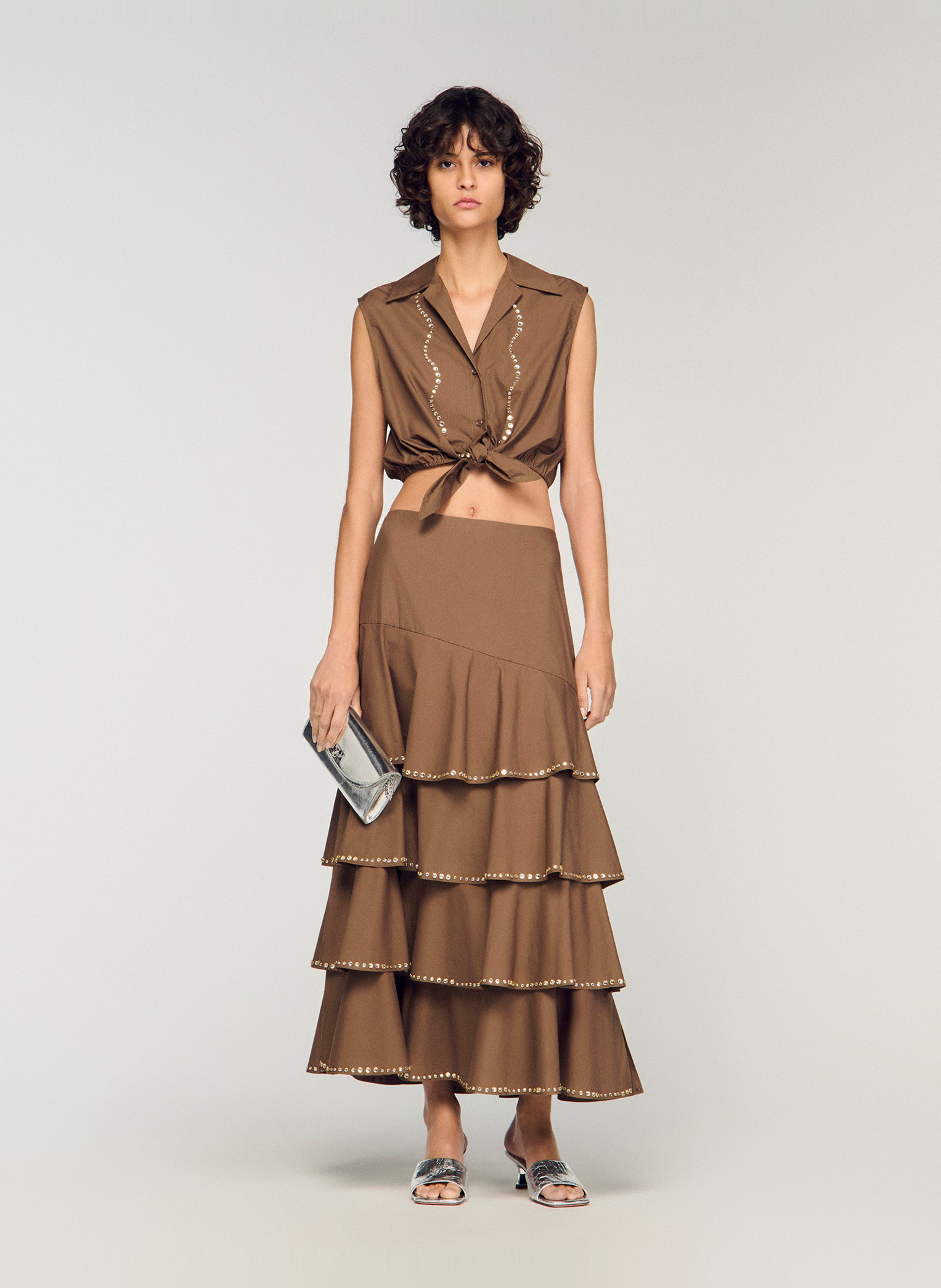 Halflange rok met volants SANDRO Bruin