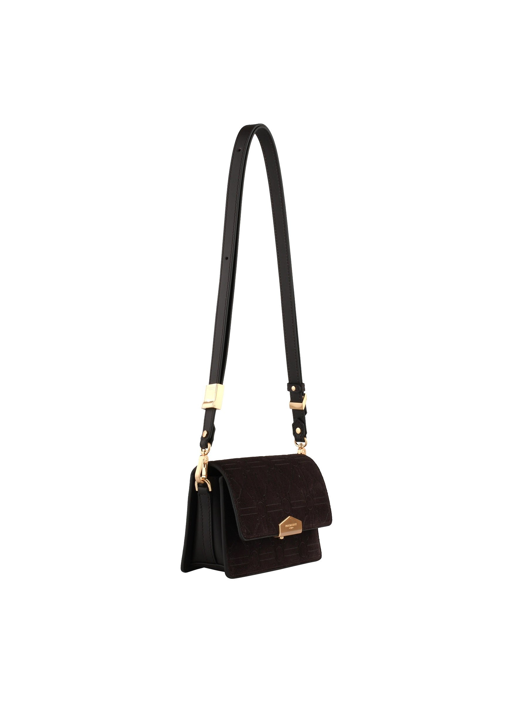 Shoulder bag in suede and leather POURCHET Brown