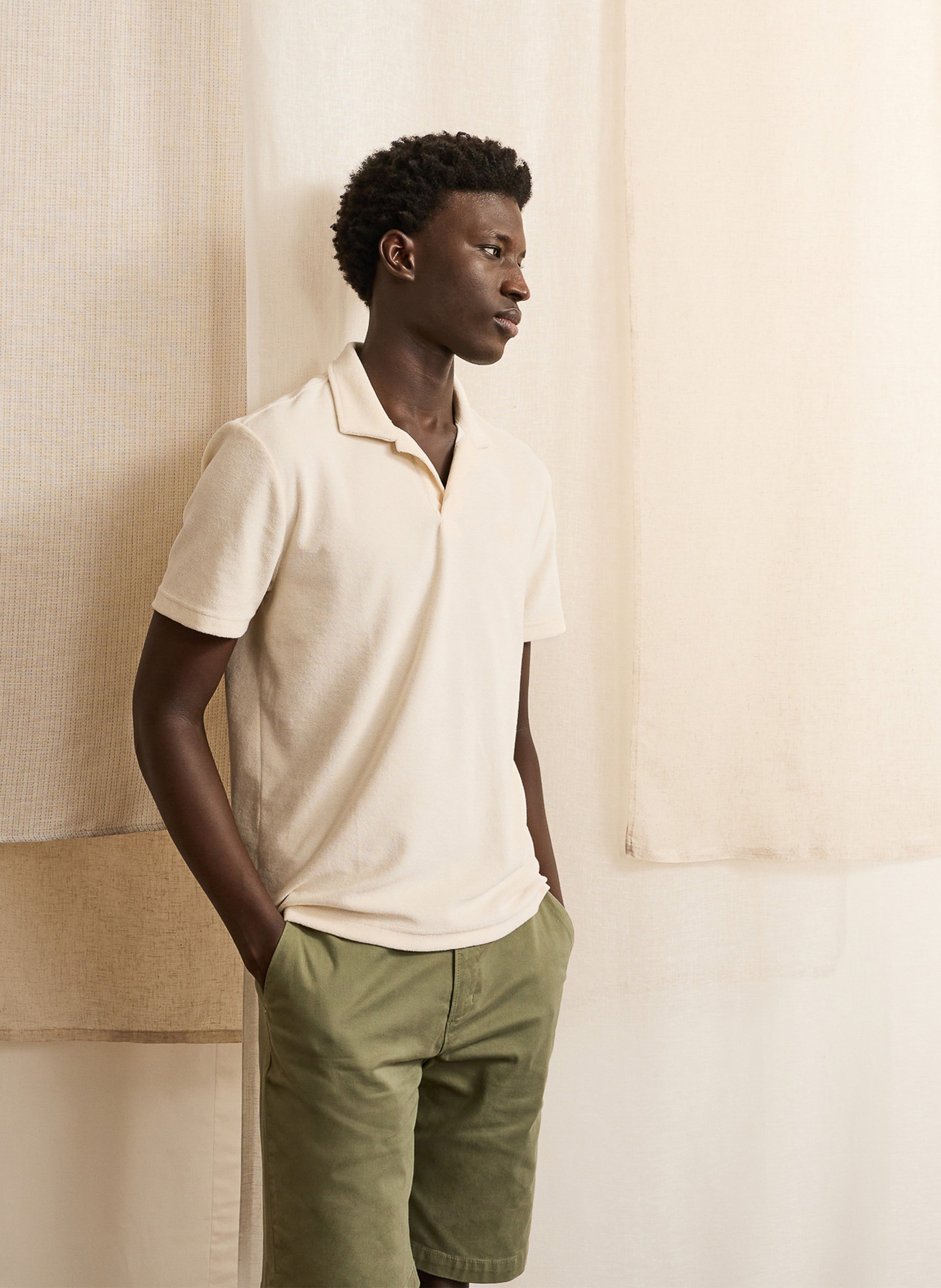 Polo droit en coton mélangé FAGUO Beige