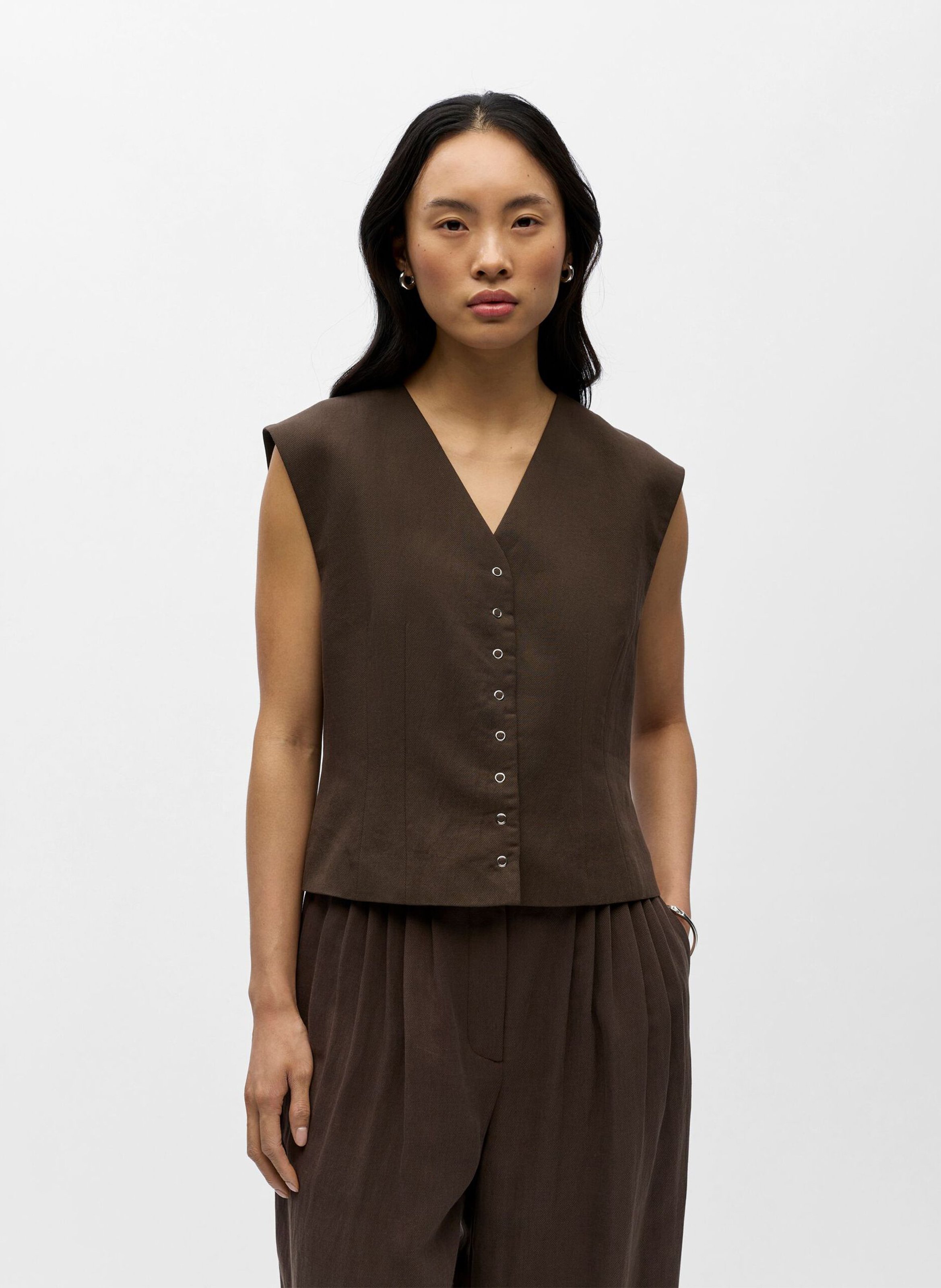 Fitted V-neck vest OBJECT Brown