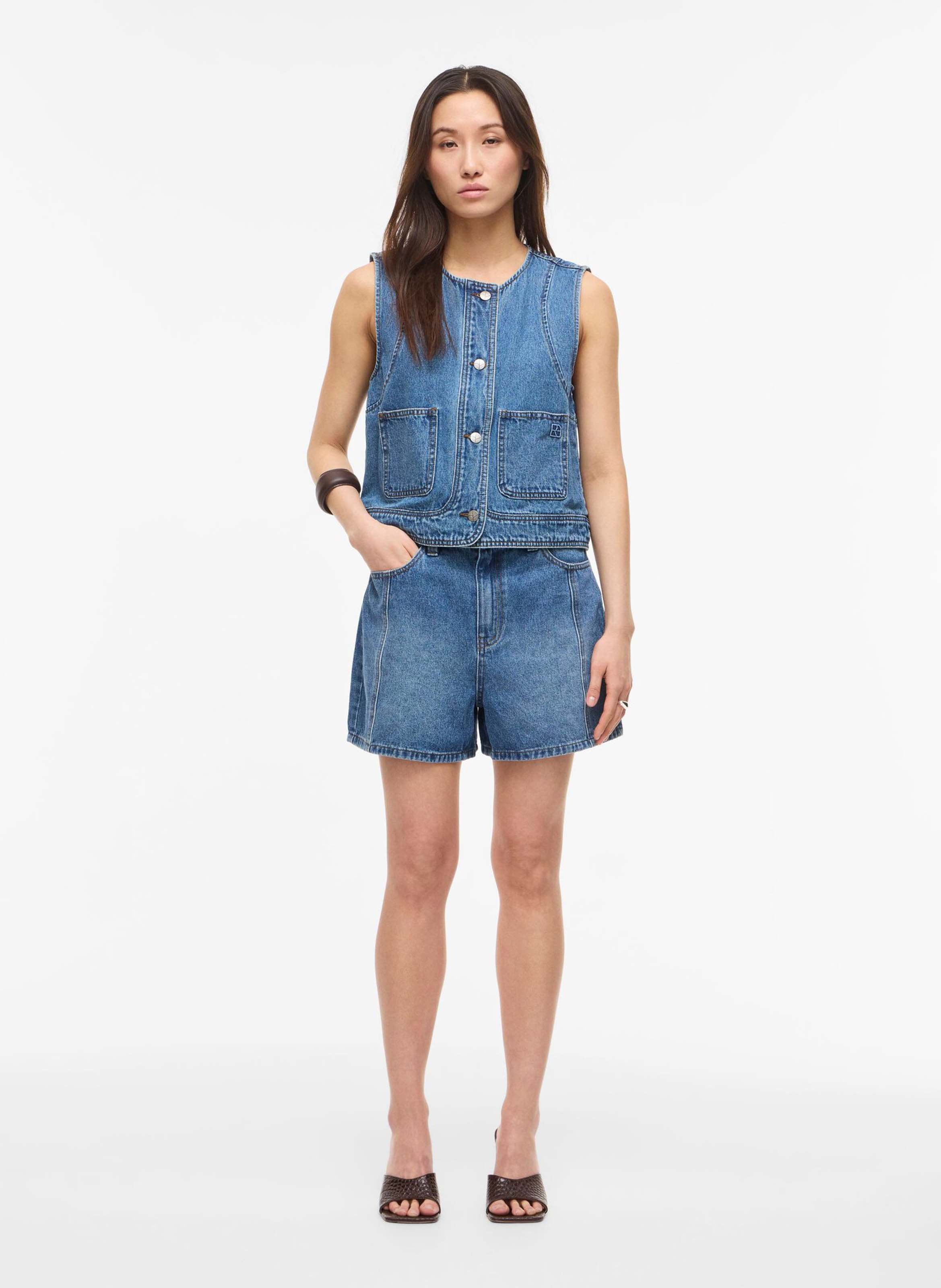 Veste droite col rond en coton et coton recyclé ROUGE EDIT Bleu