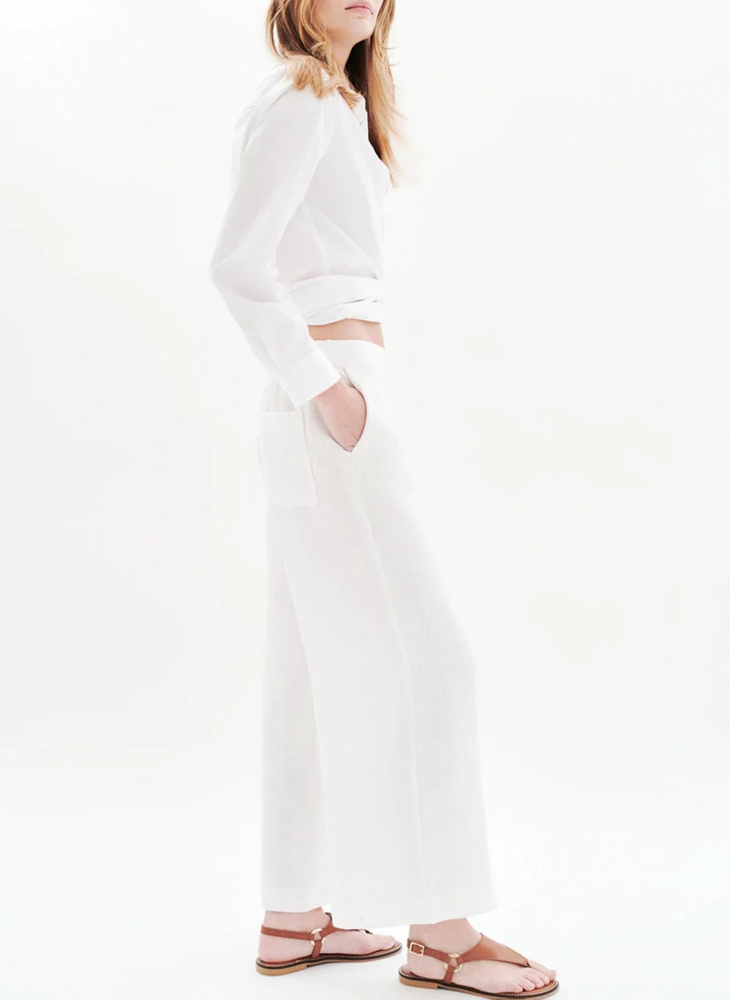 Weite Taillenhose aus Leinen CAROLL Weiss