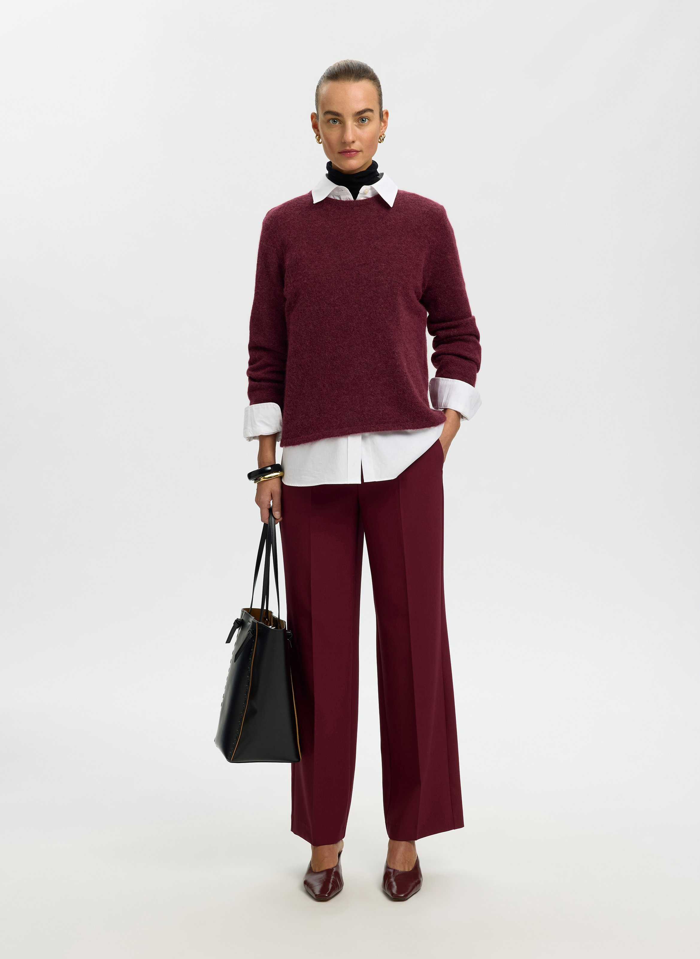 Oversize round-neck knit sweater SELECTED Plums