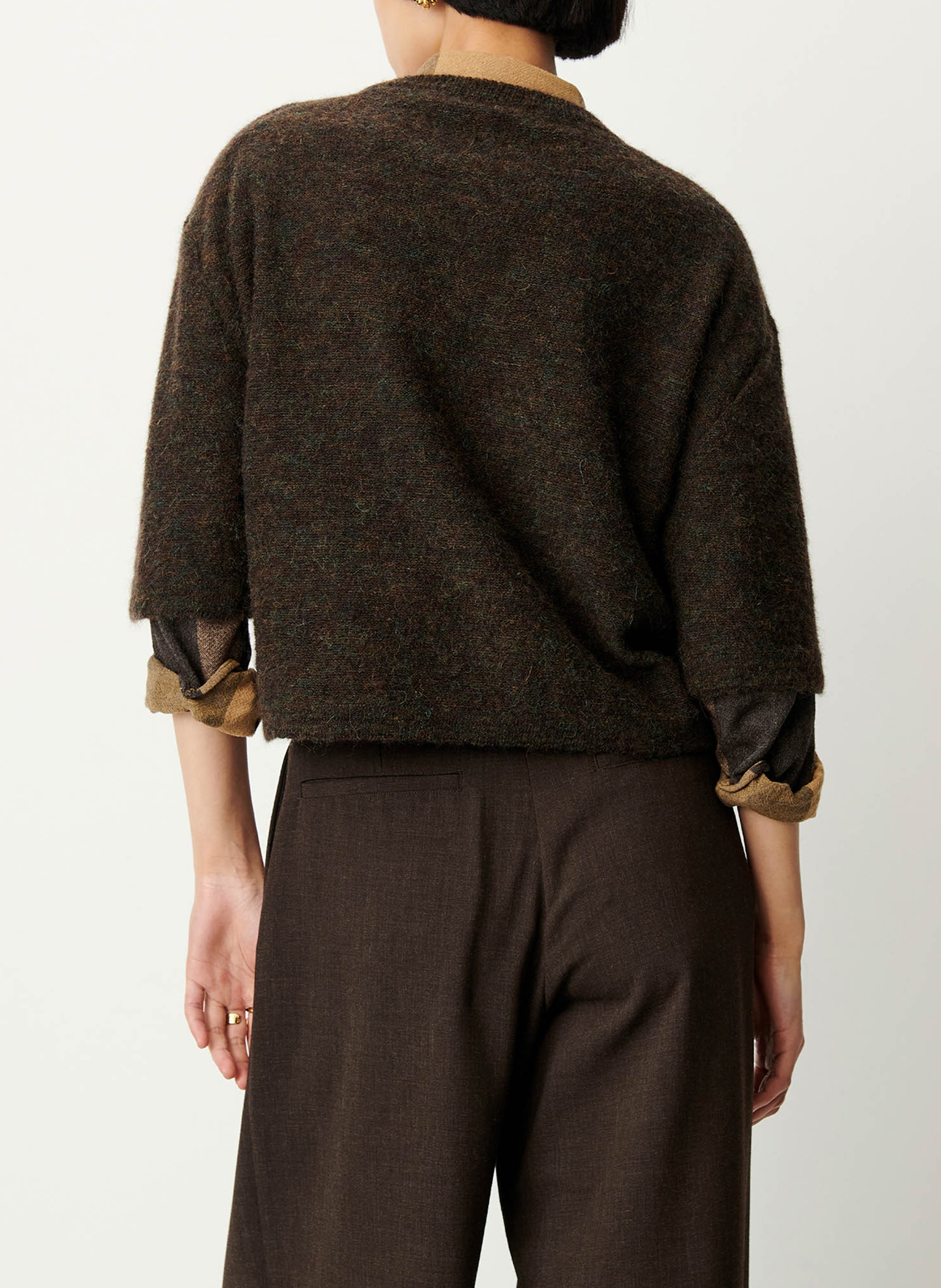 Oversized round-neck wool-blend sweater | Brown SESSUN Women