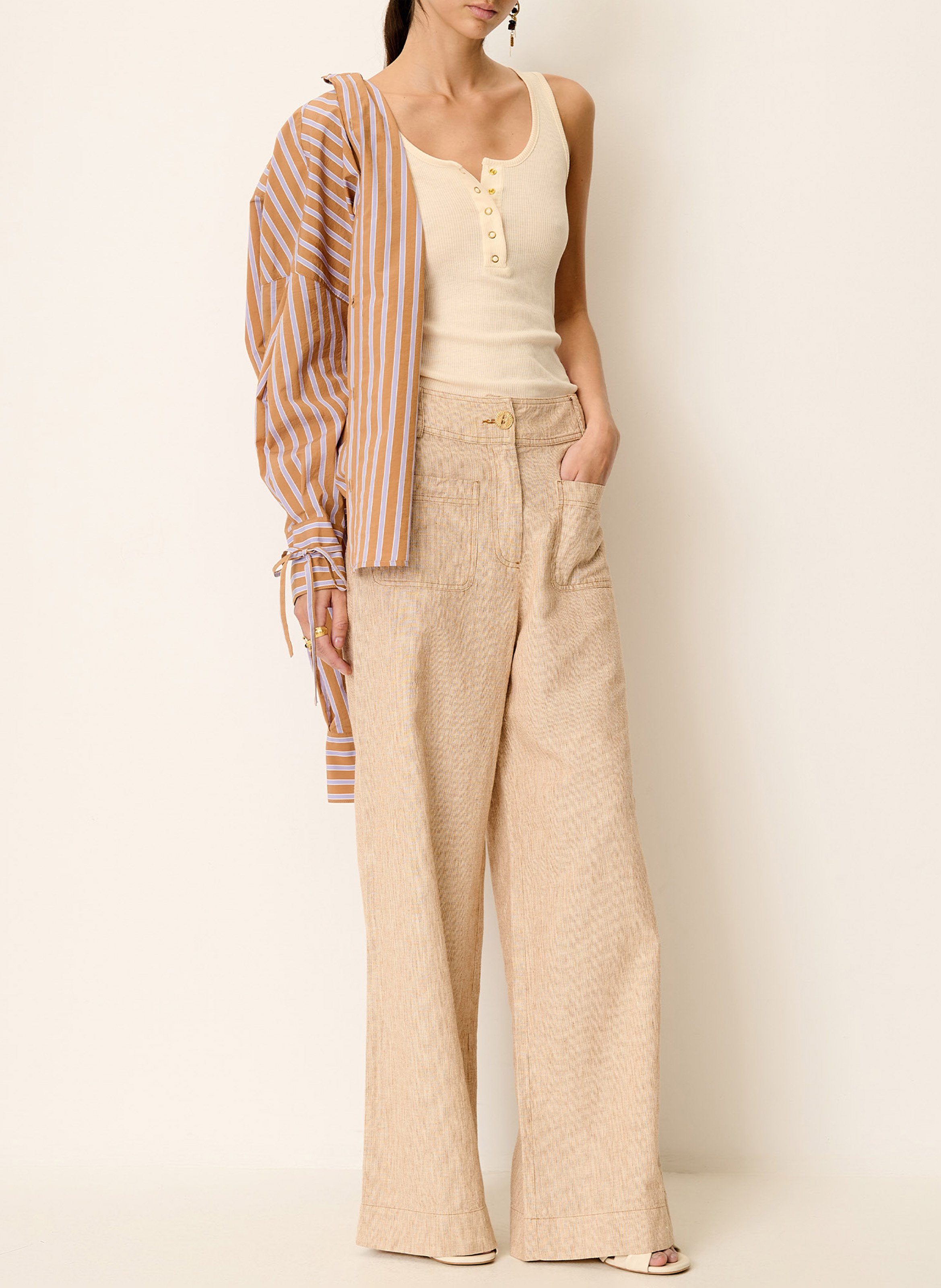 Ausgestellte High Waist Jeans aus Baumwoll-Mix SESSUN Beige