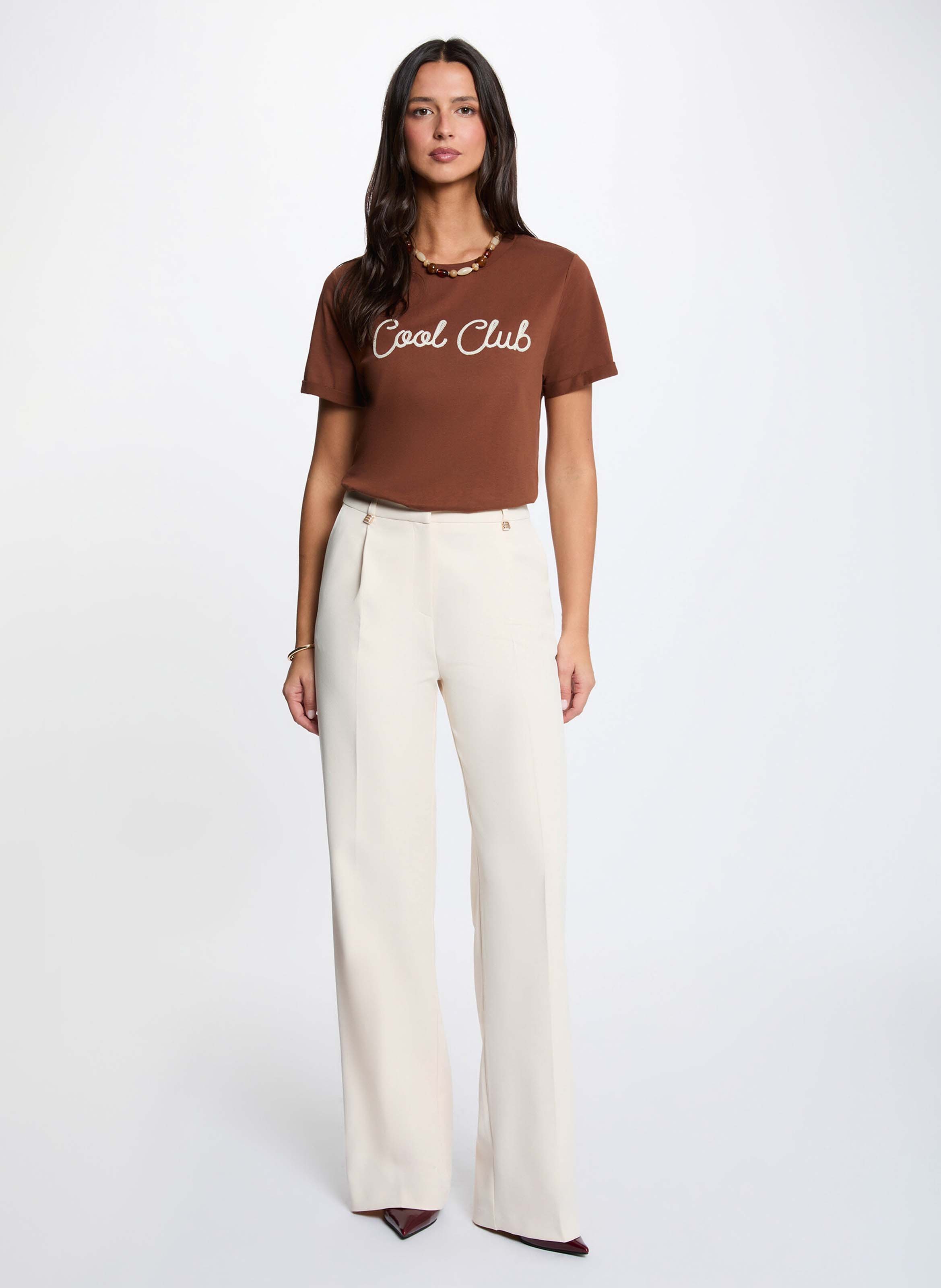 T-shirt droit col rond  MORGAN Marron