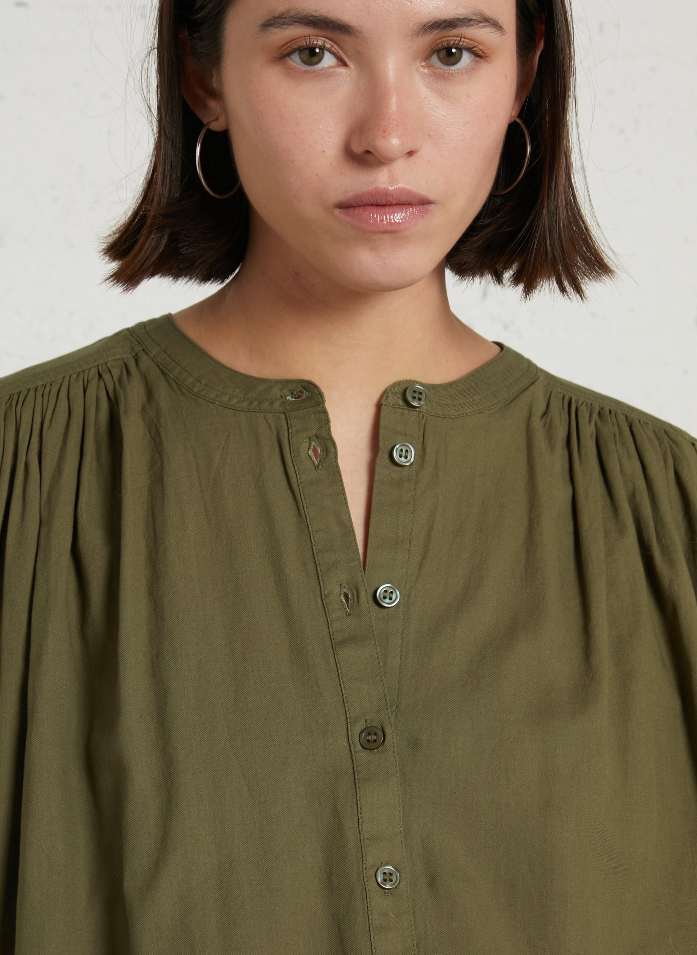 Loose-fit cotton round-neck blouse DES PETITS HAUTS Green