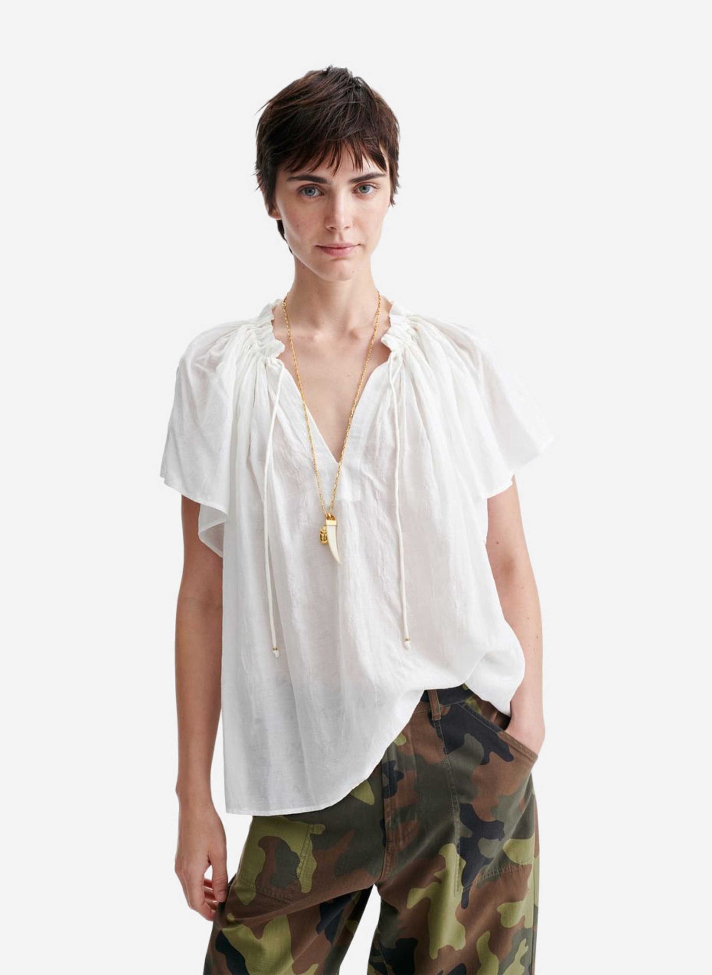 Blouse droite à manches papillon VANESSA BRUNO Blanc