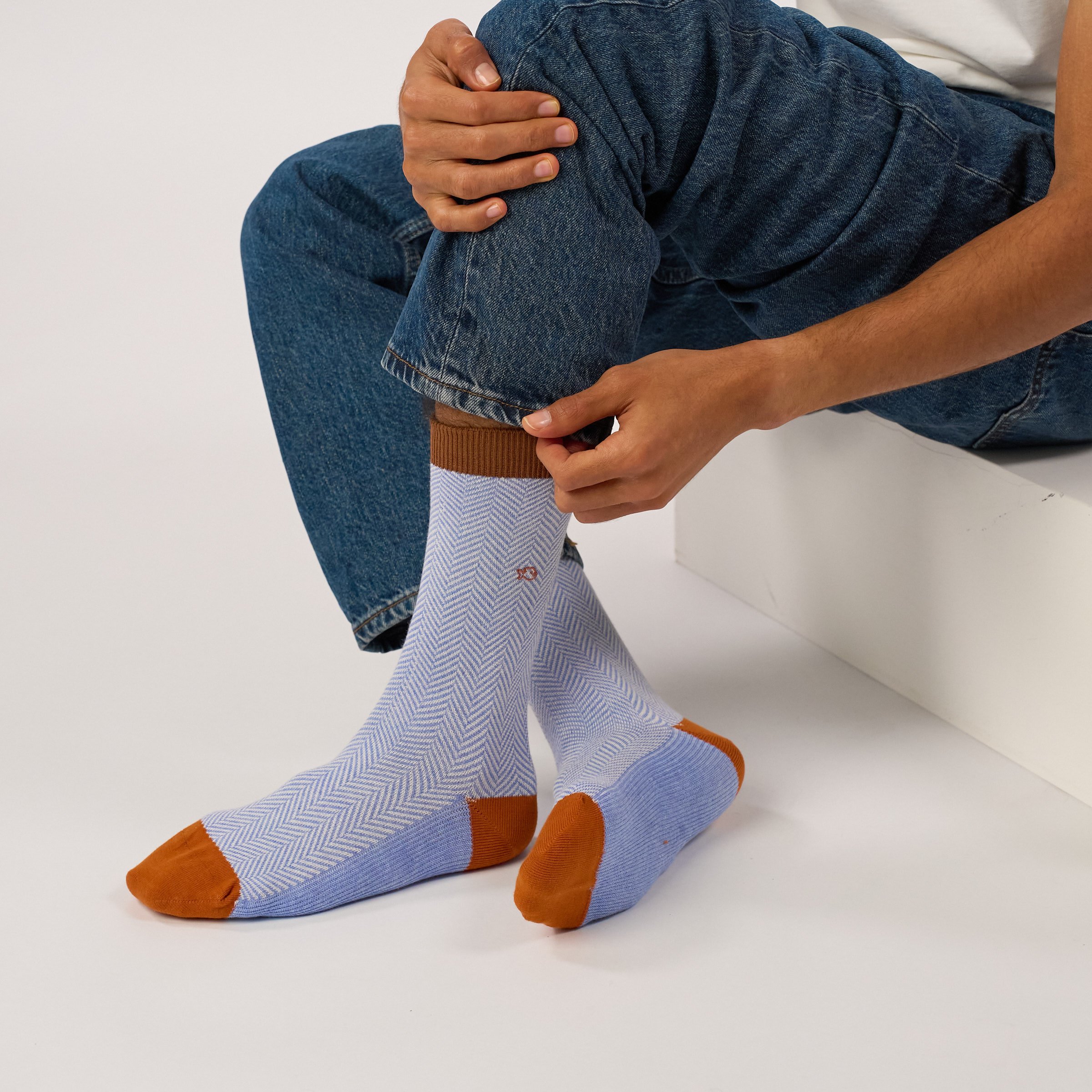 Combed cotton herringbone socks | Blue BILLYBELT Men