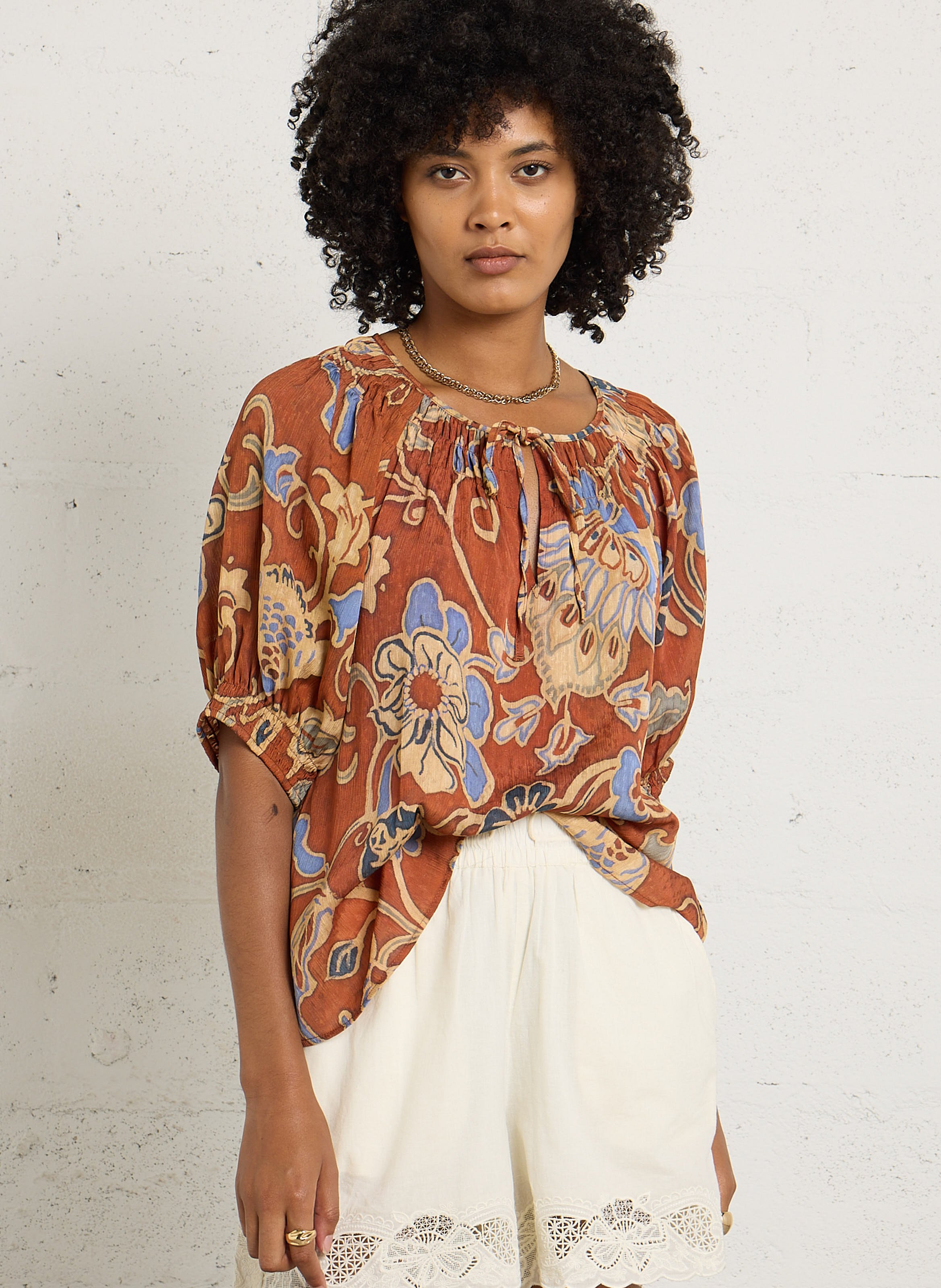 Top oversize col rond imprimé SUD EXPRESS Orange