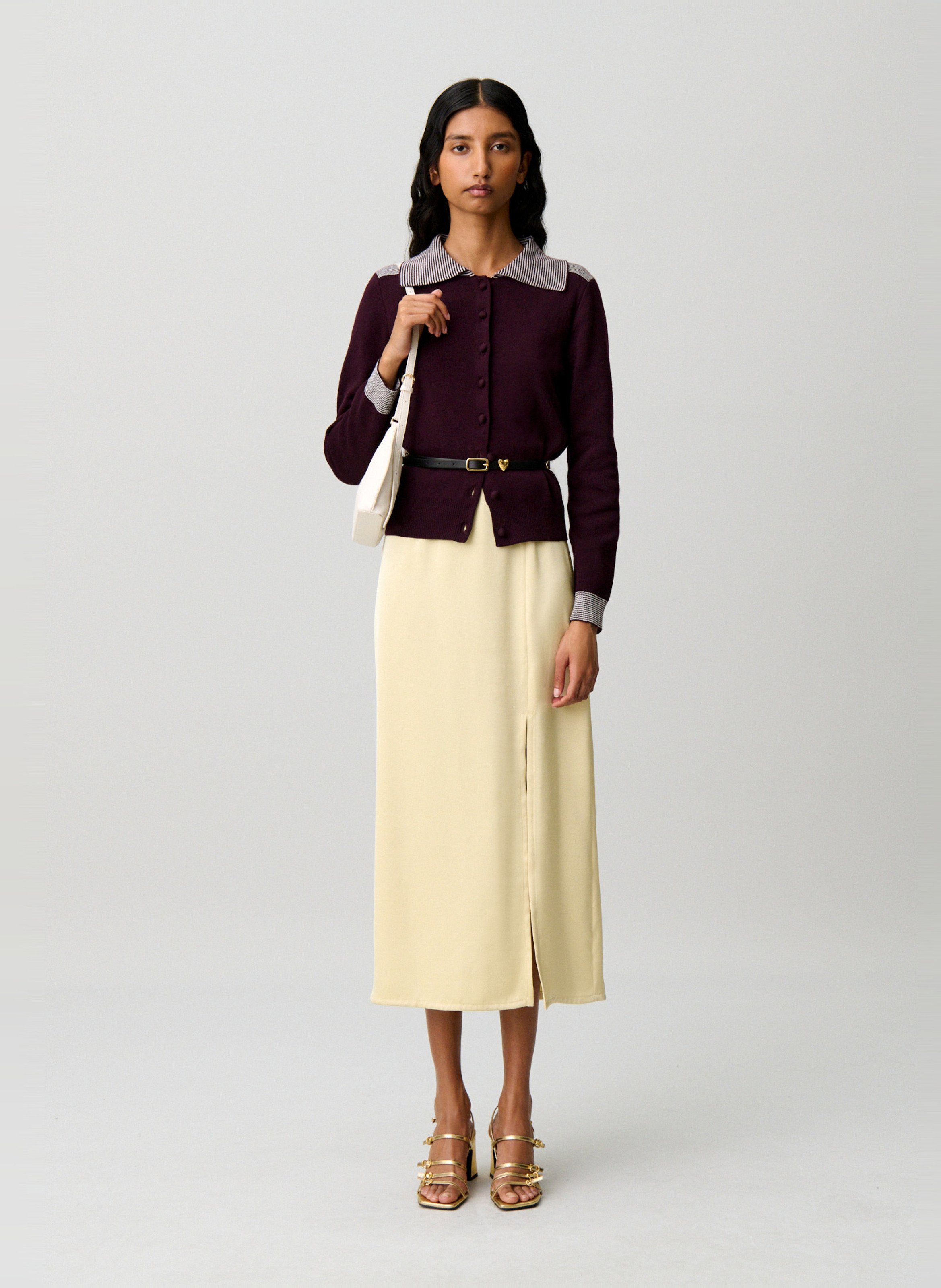 Cardigan col classique en laine mélangée CLAUDIE PIERLOT Prune