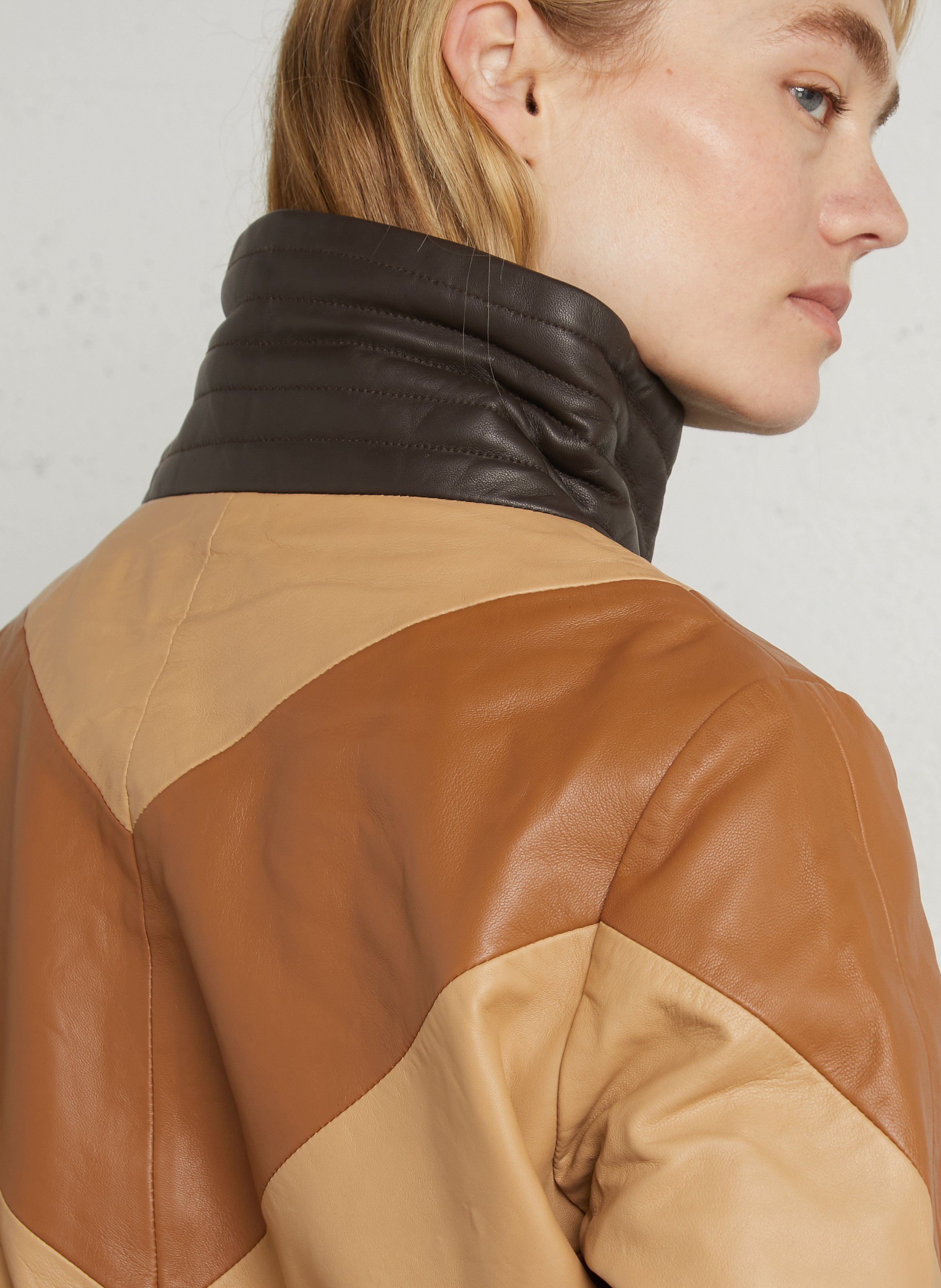 Oversized, leren jasje STELLA NOVA Bruin