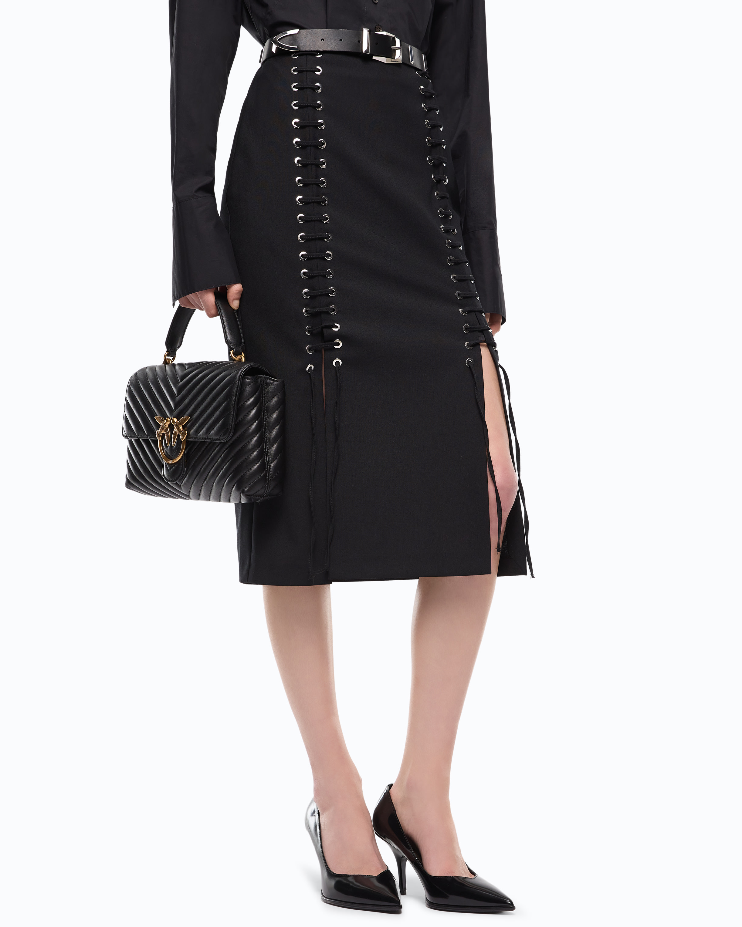 Fitted midi skirt with double slit PINKO Black