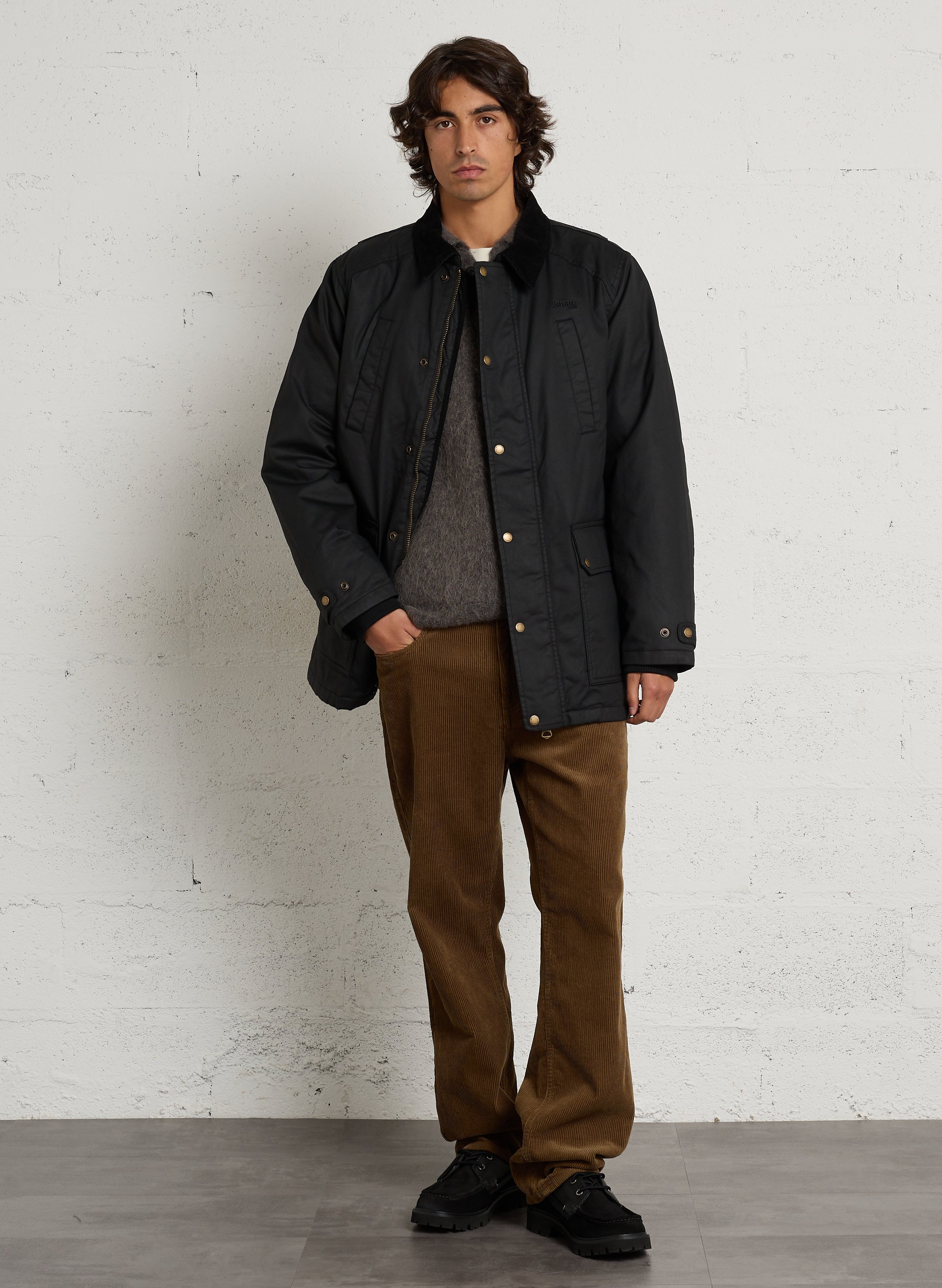 Pull col polo boutonné droit en laine mélangée MINIMUM Noir