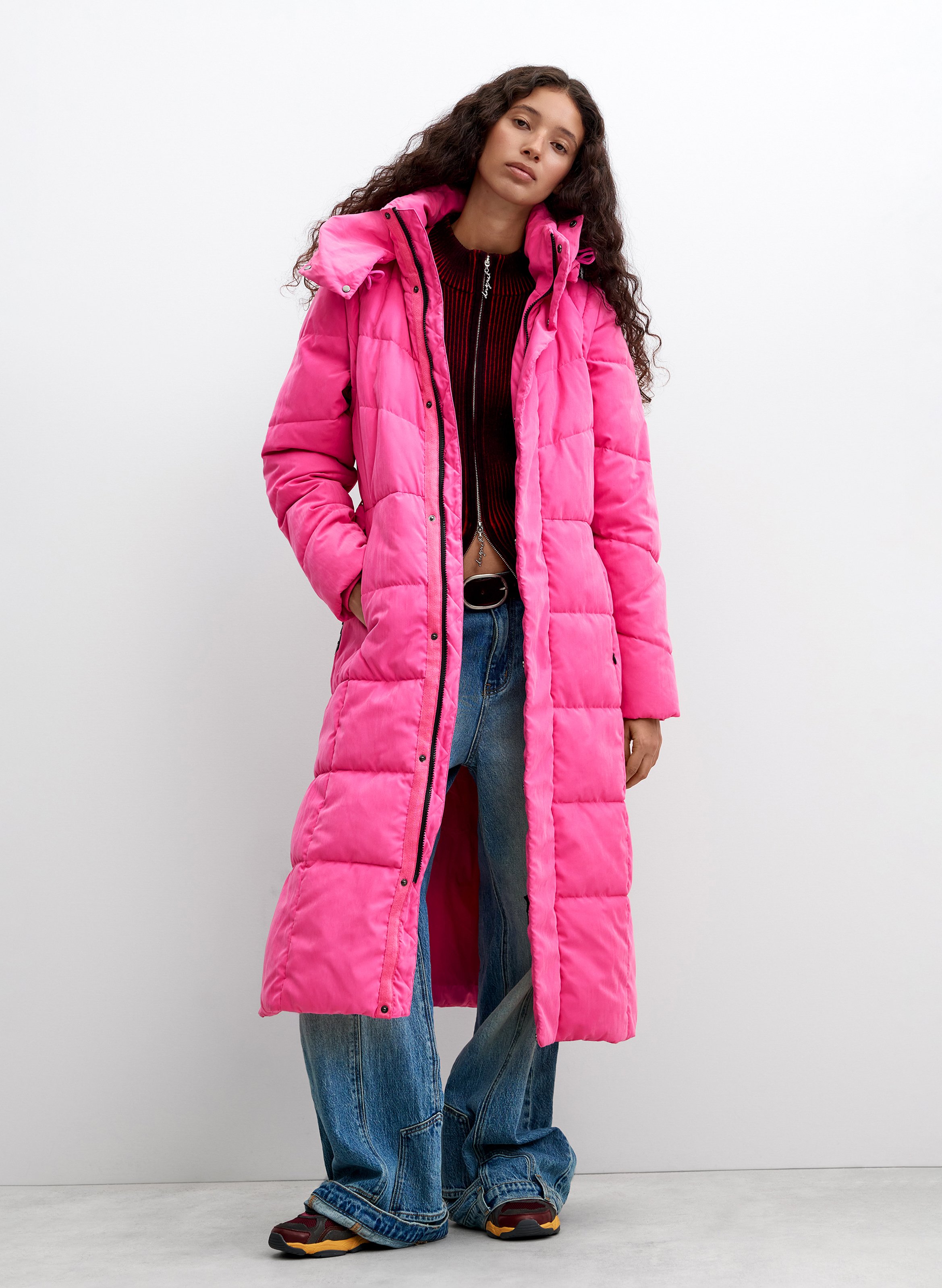 Doudoune longue à capuche unie DESIGUAL Rouge