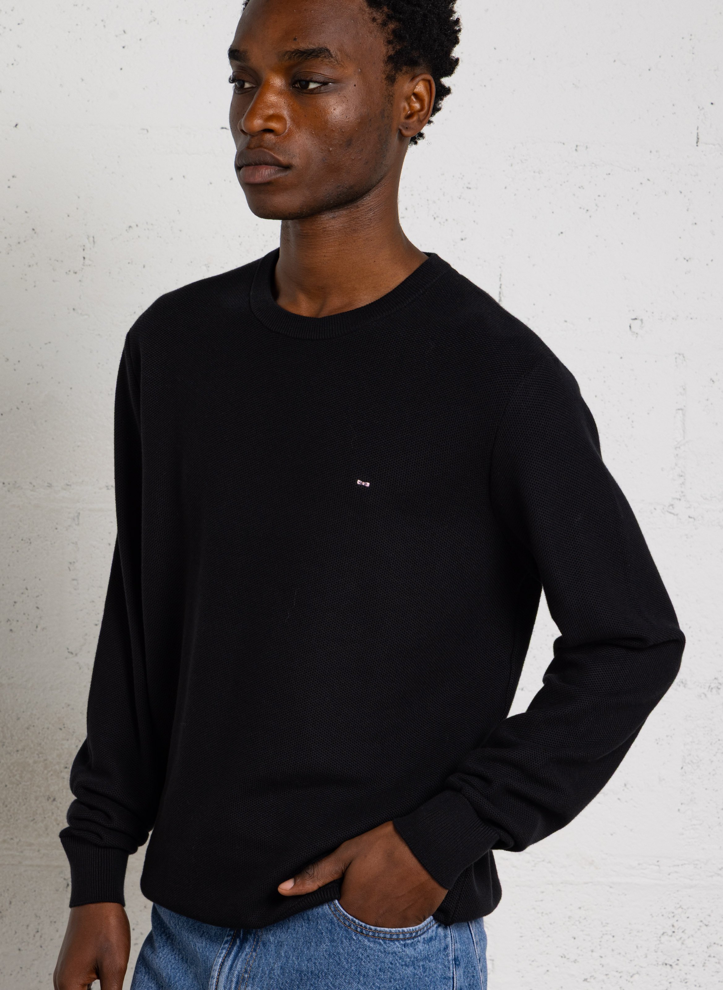 Pull col rond droit uni EDEN PARK Noir