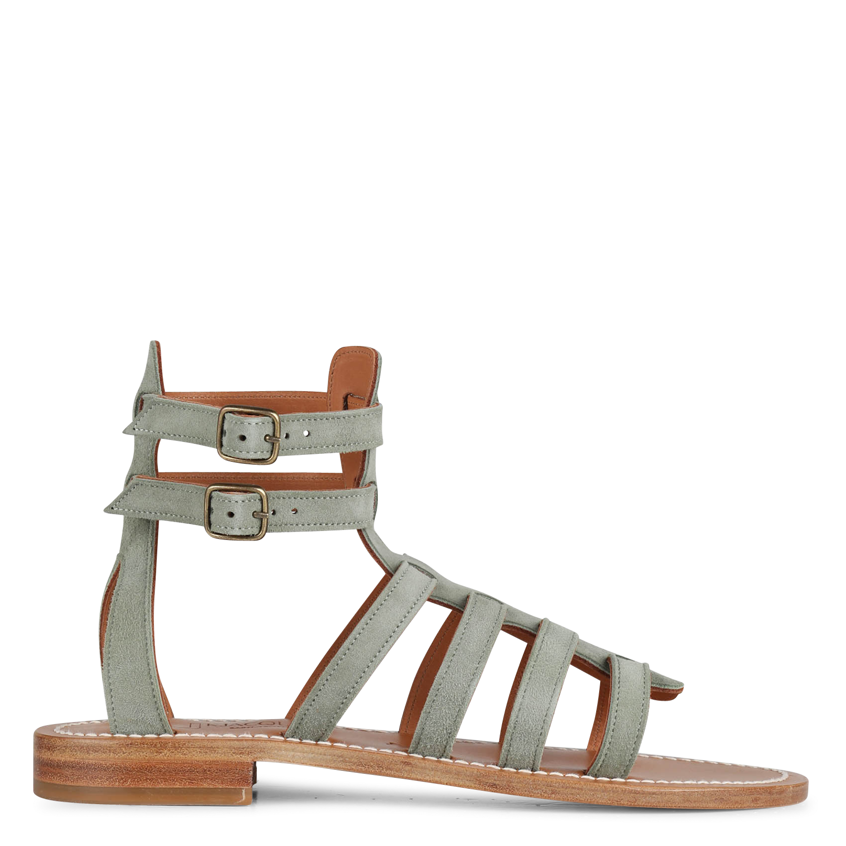 Flat leather sandals K JACQUES Green