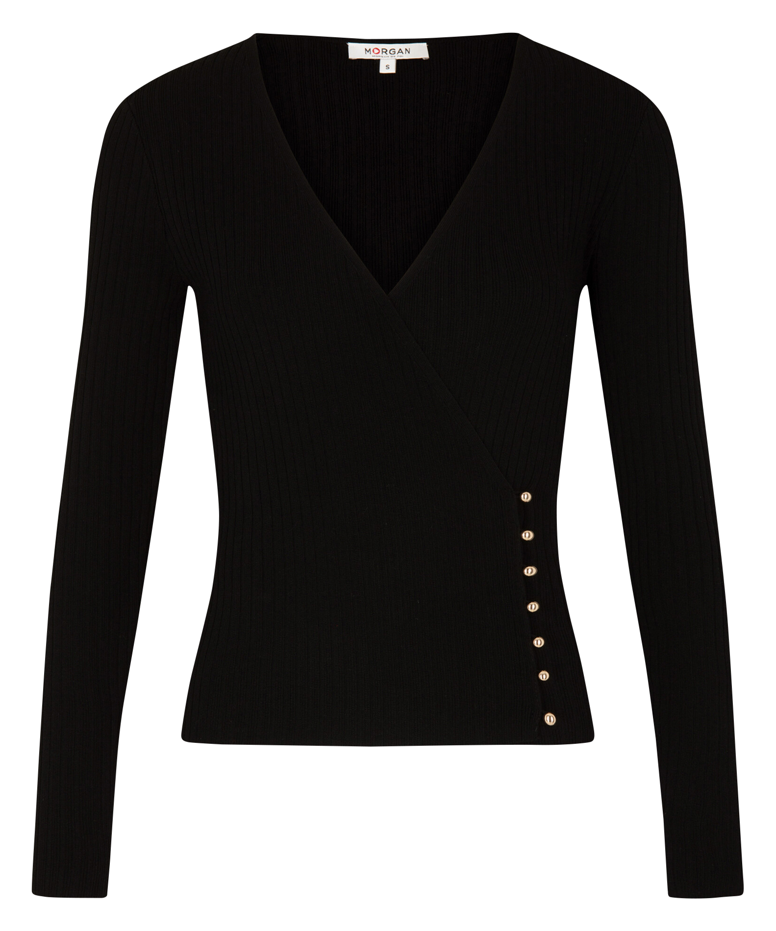 Figurbetonter Strickpullover mit Wickelkragen MORGAN Schwarz