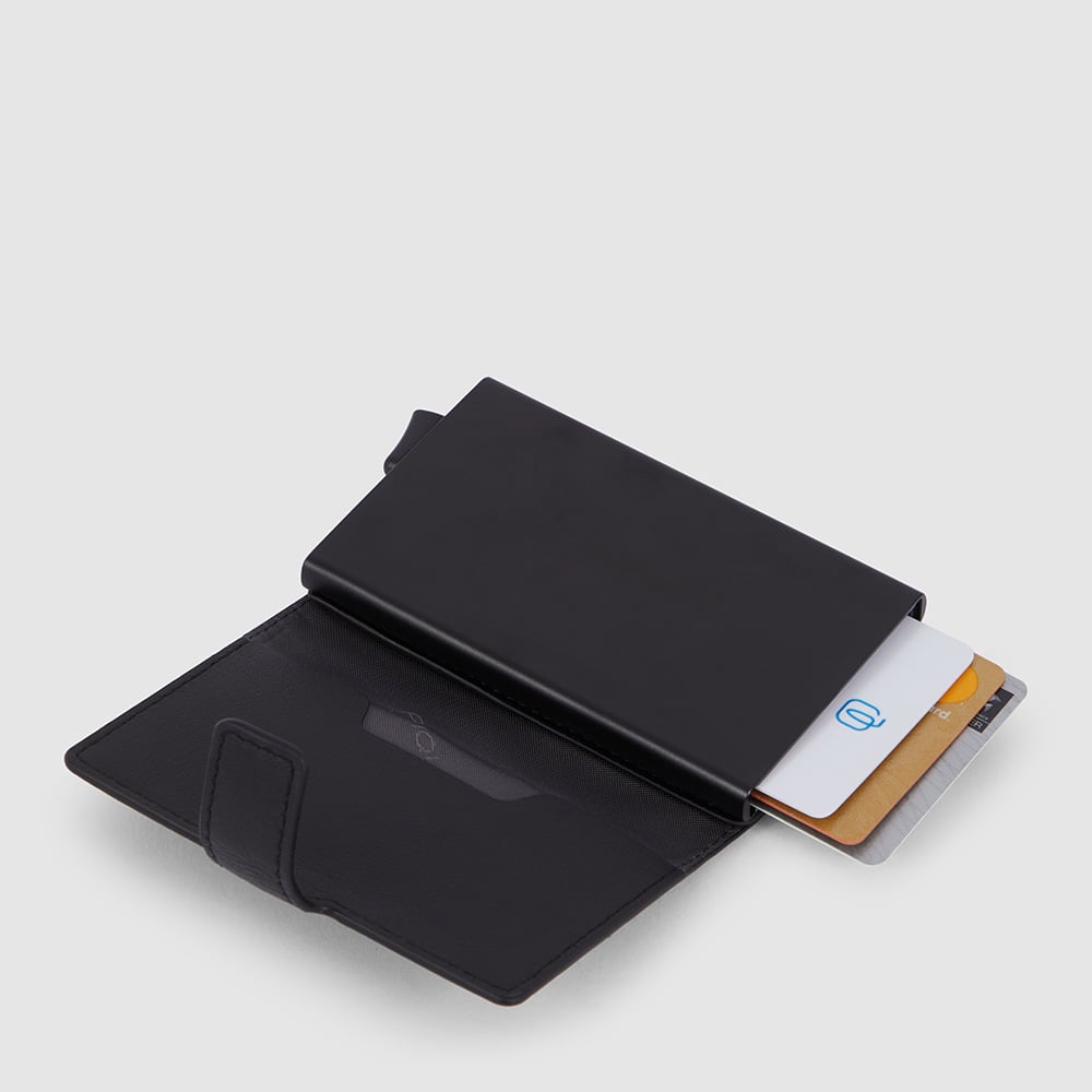 - 100% leather, - 6 cardholder slots, - 1 central compartment, - Size: L10 x H7 cm. PIQUADRO Black