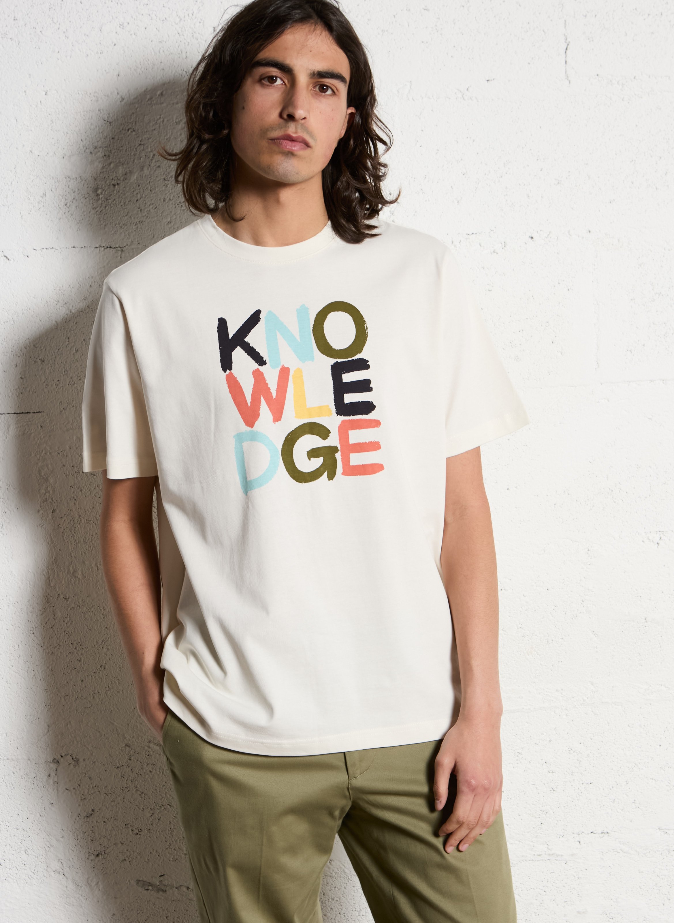 T-shirt van biokatoen met print KNOWLEDGE COTTON APPAREL Wit