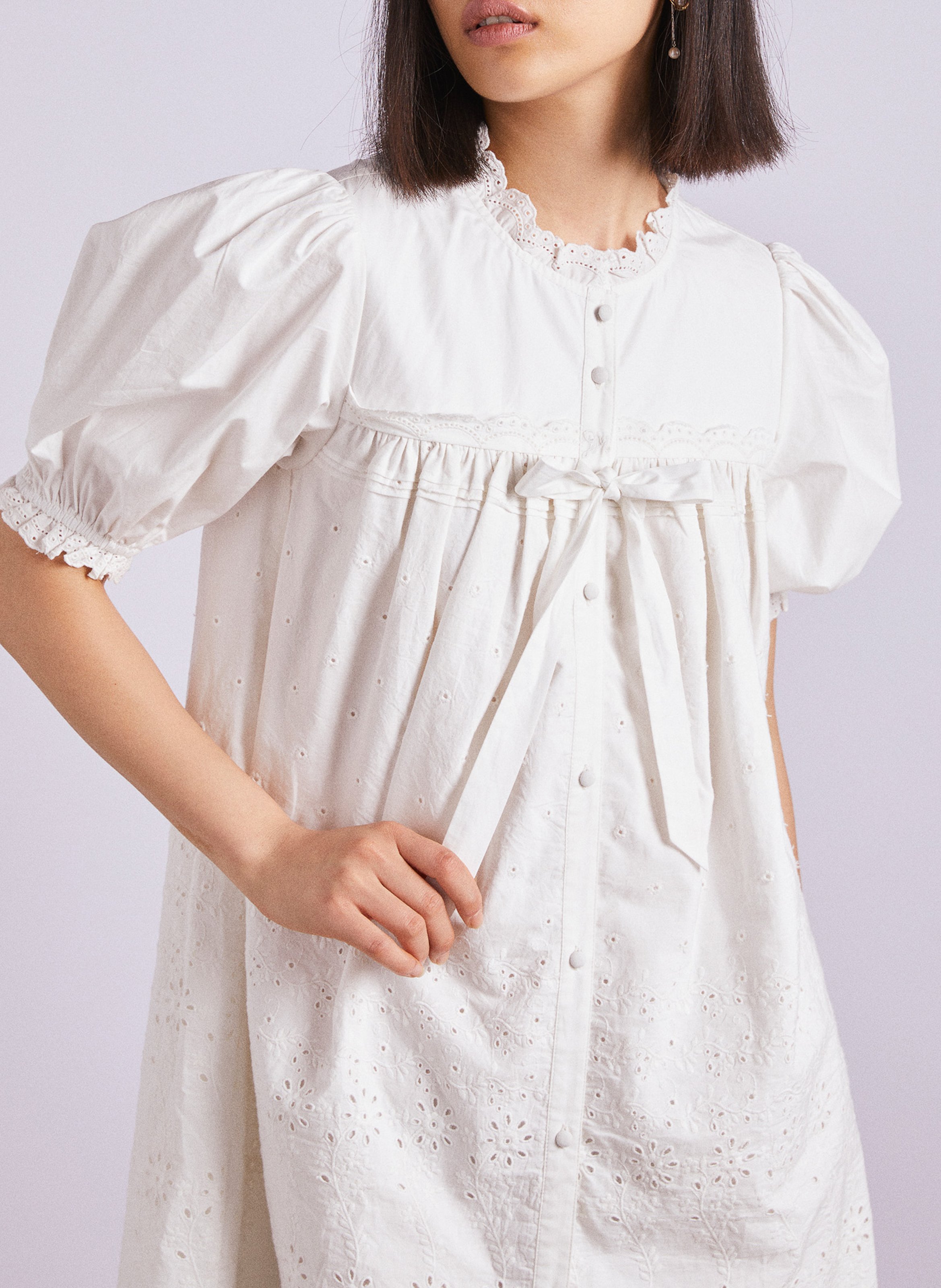 Short dress in embroidered organic cotton DAMSON MADDER White