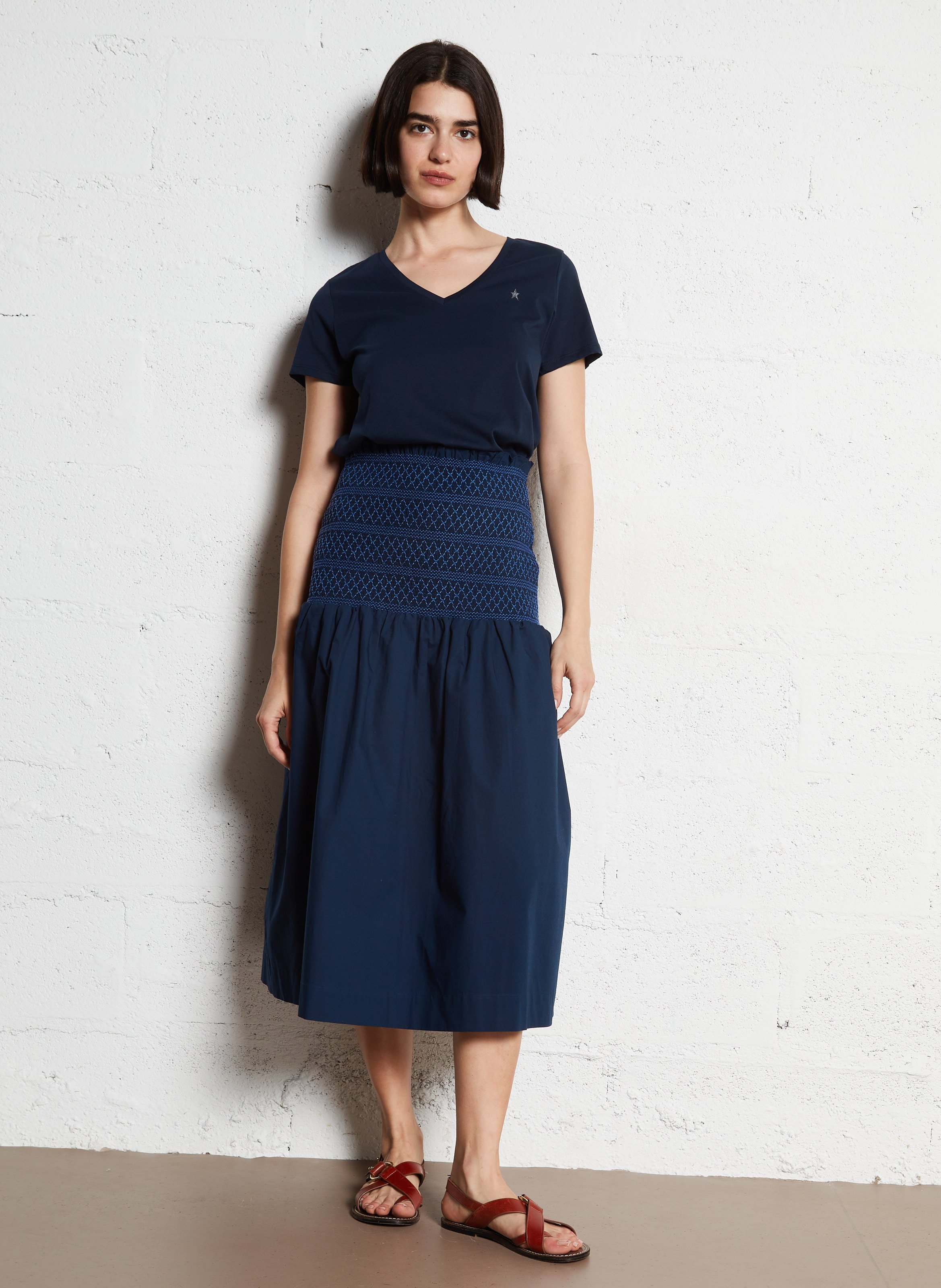 Jupe midi en coton THE TINY BIG SISTER Bleu