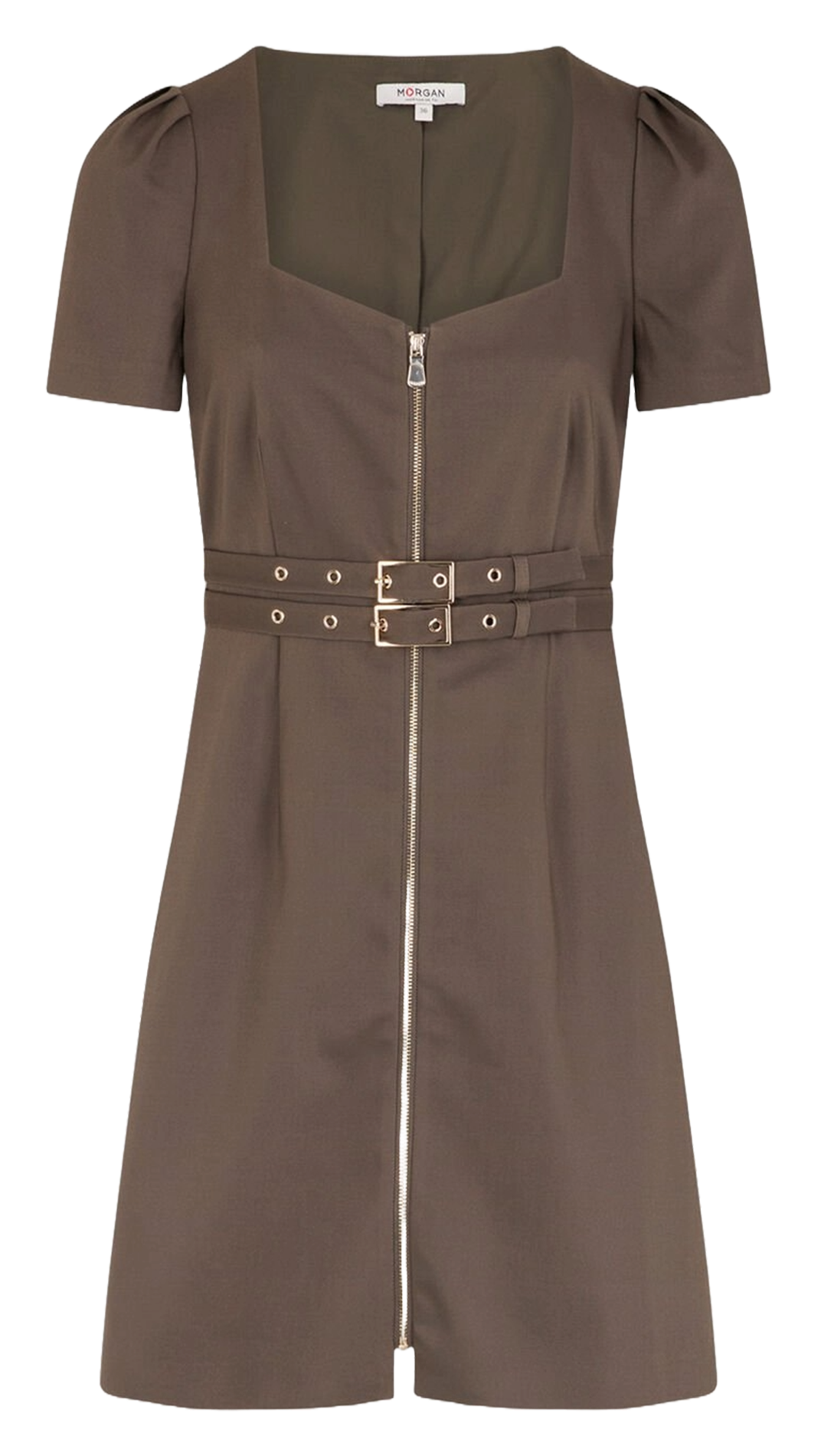 Square-neck cotton-blend short fitted dress MORGAN Green