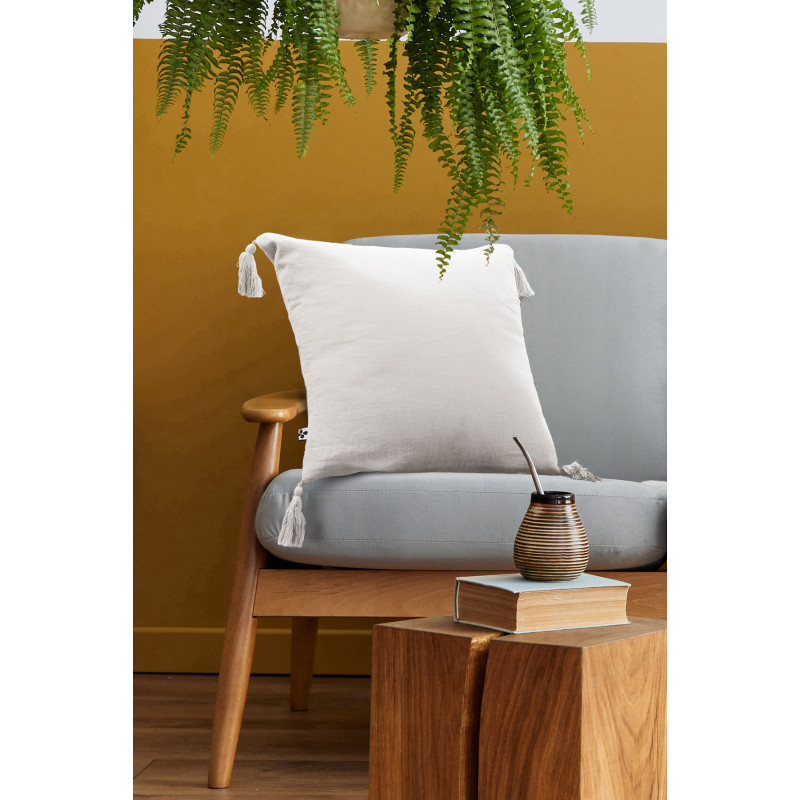 Coussin déco déhoussable 100% coton L'EFFET PAPILLON Blanc