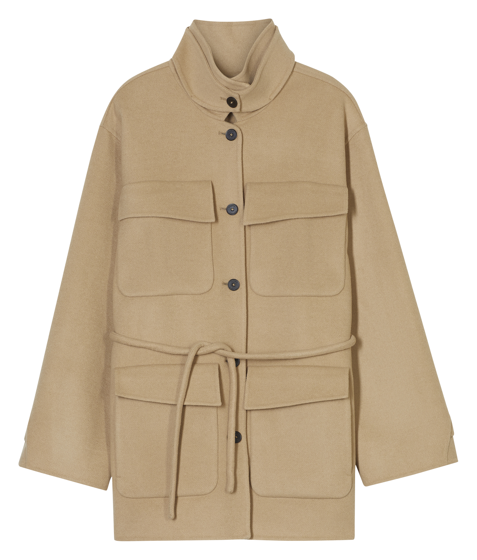 Manteau col montant boutonné en laine mélangée CLOSED Beige
