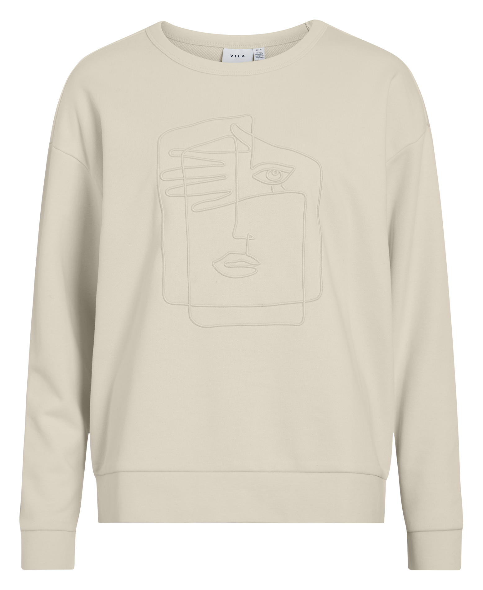 Sweat droit uni en coton bio mélangé VILA Beige