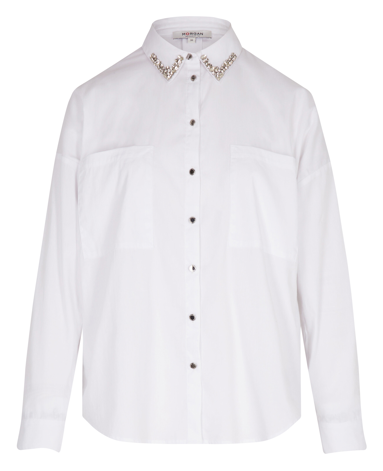 Blouse met klassieke kraag - katoenblend MORGAN Wit