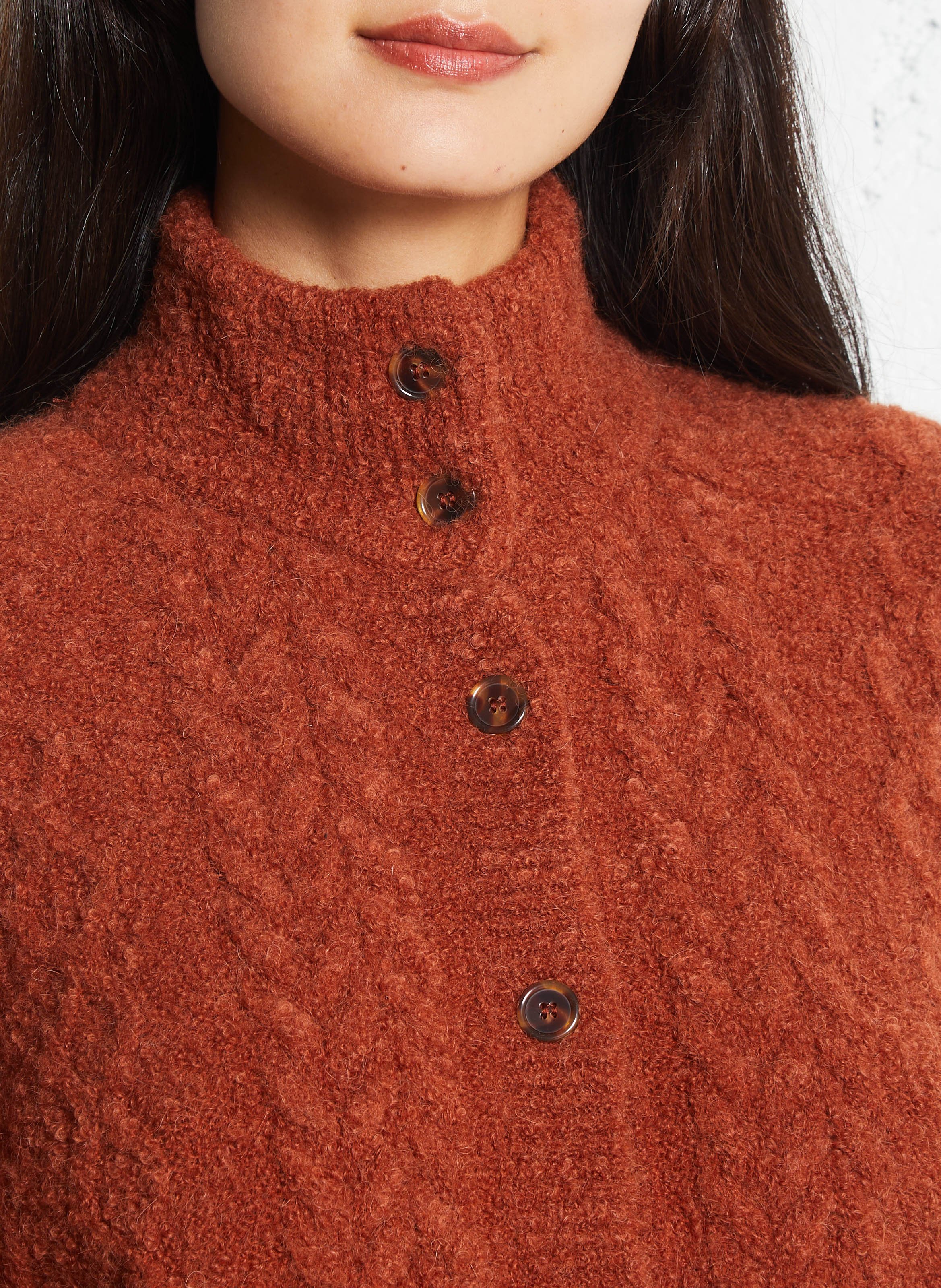 Gilet oversize col montant en laine mélangée DES PETITS HAUTS Orange