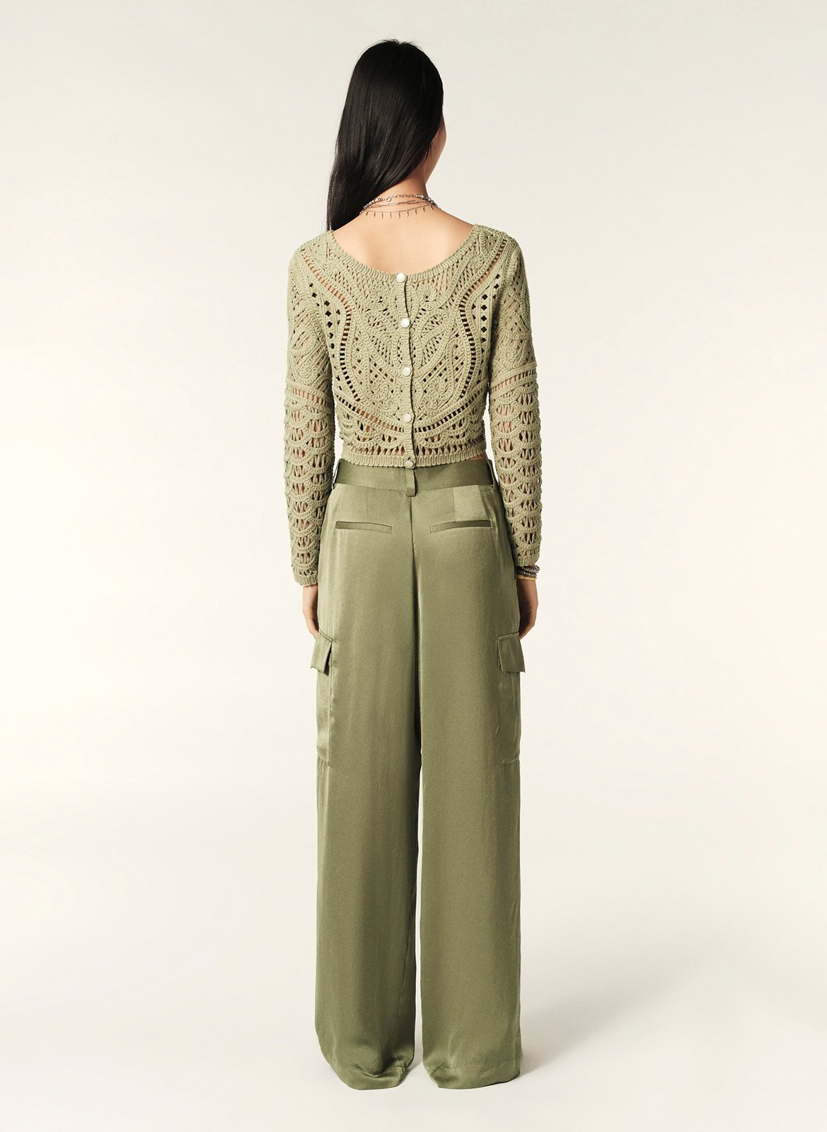 Pantalon large effet satiné BA&SH Kaki