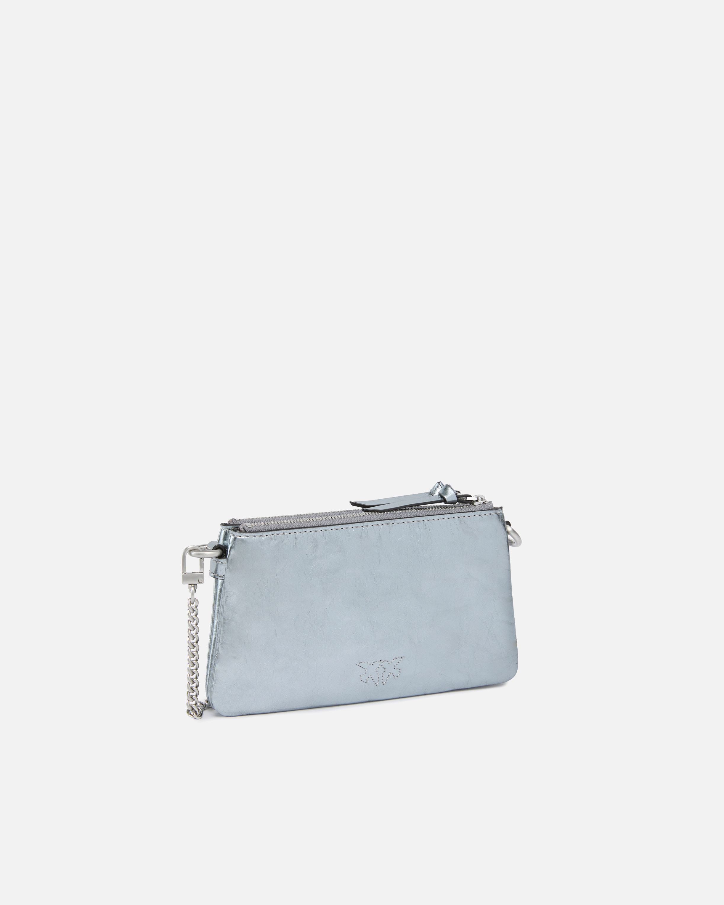Small double lamé leather shoulder bag PINKO Silver