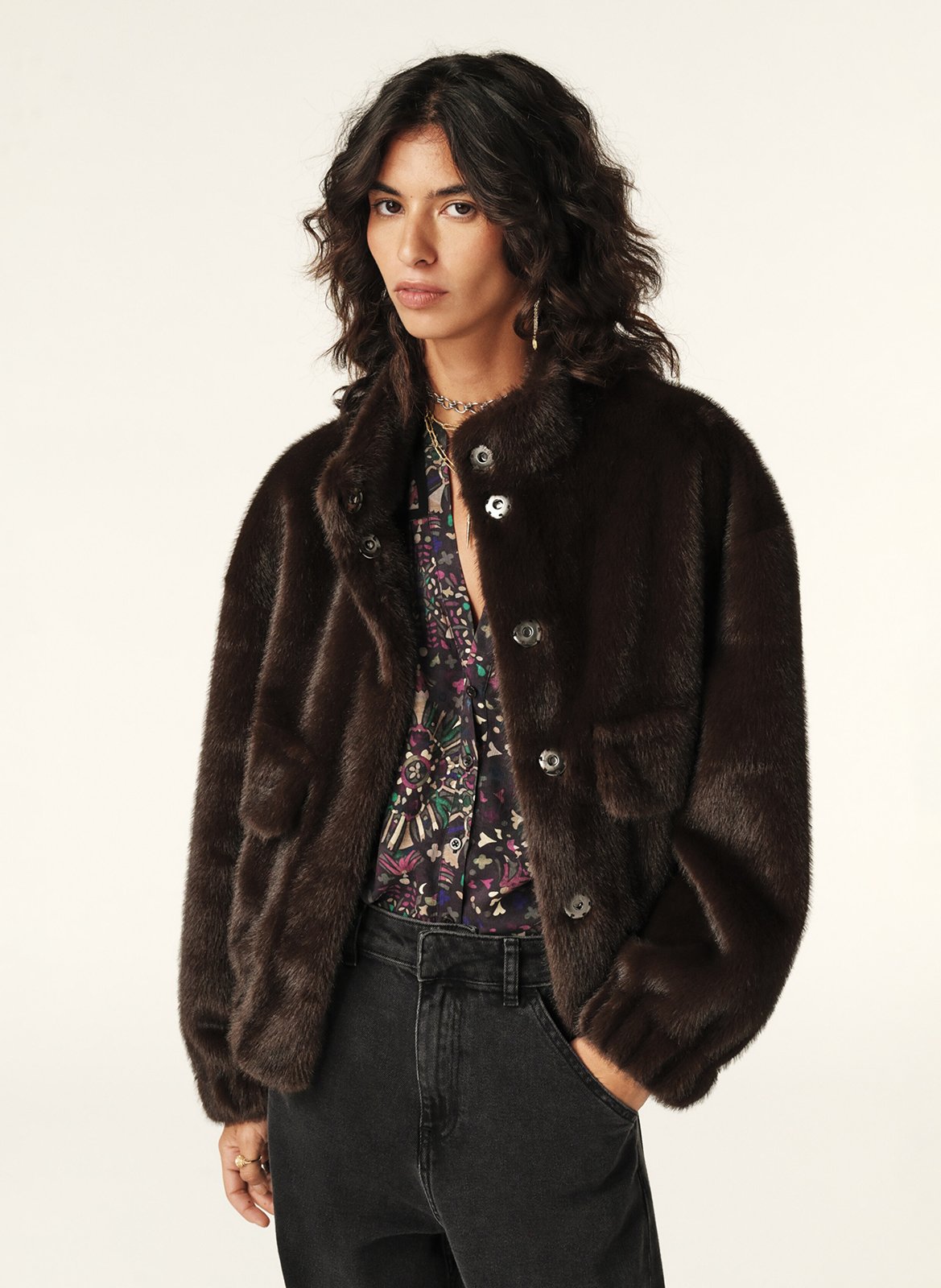 Veste ample col montant en fourrure synthétique BA&SH Marron