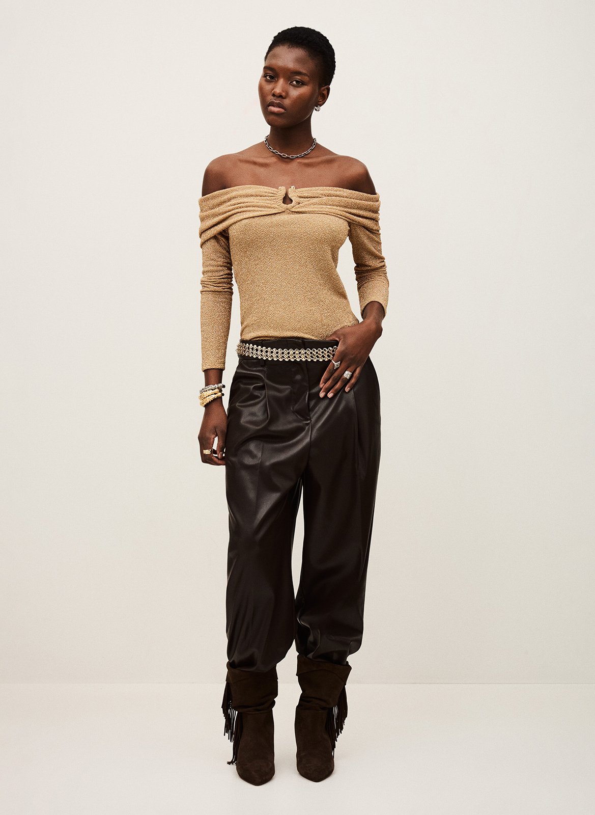 Aansluitende top met bardot halslijn en print BA&SH Goudkleurig