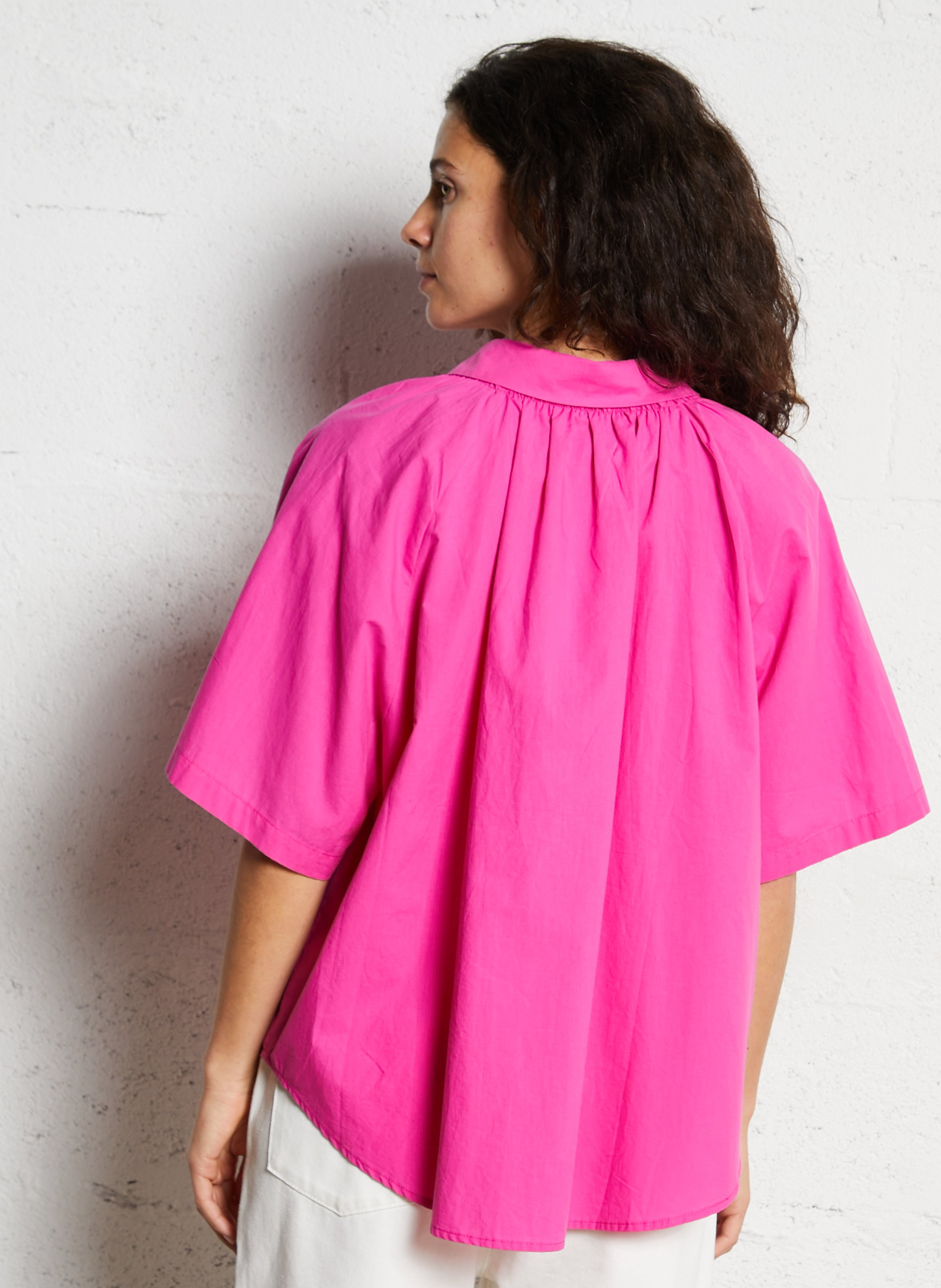 Weit geschnittene Baumwollbluse mit klassischem Kragen JC SOPHIE Rosa