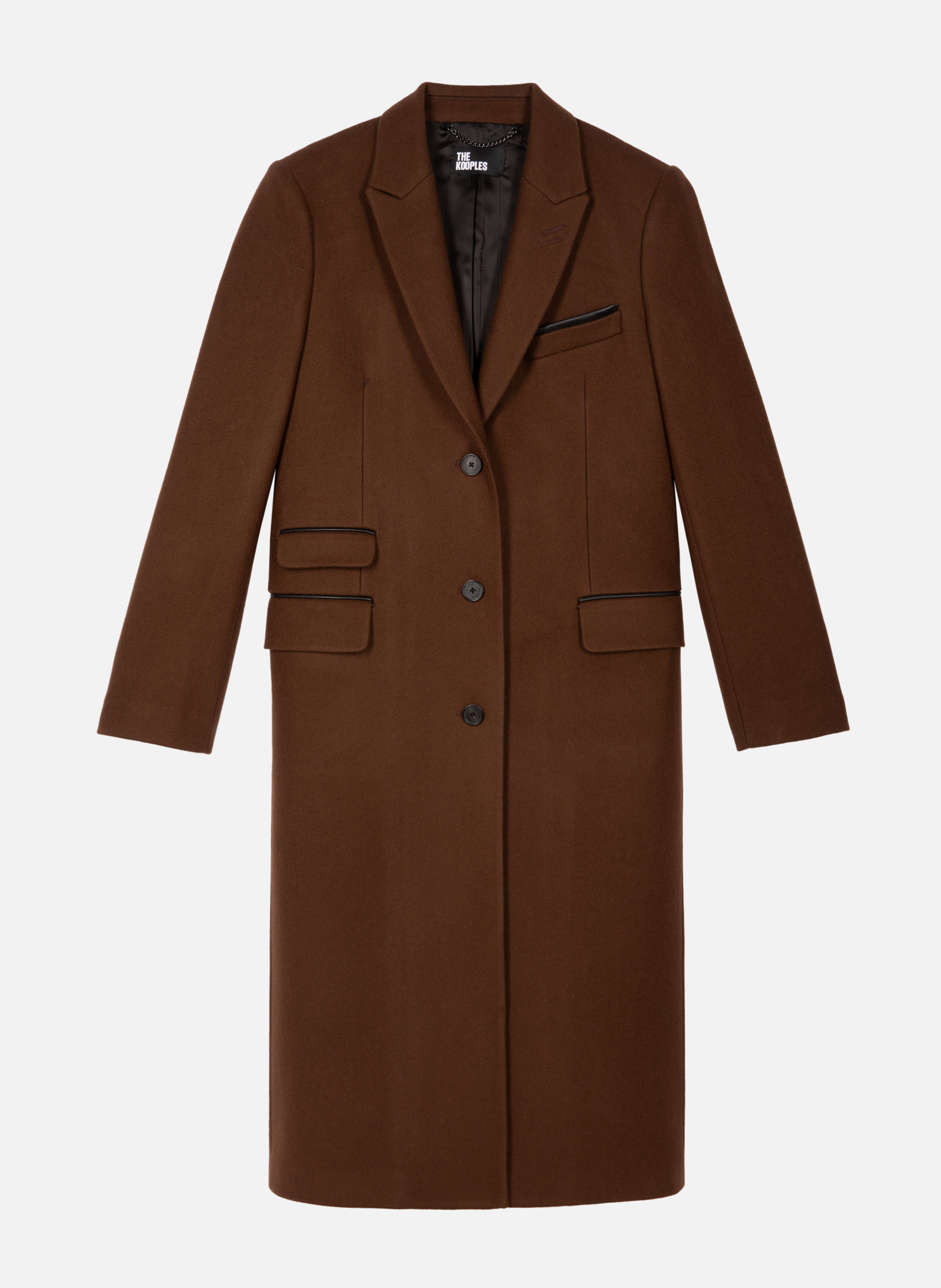 Long coat with leather details THE KOOPLES Brown