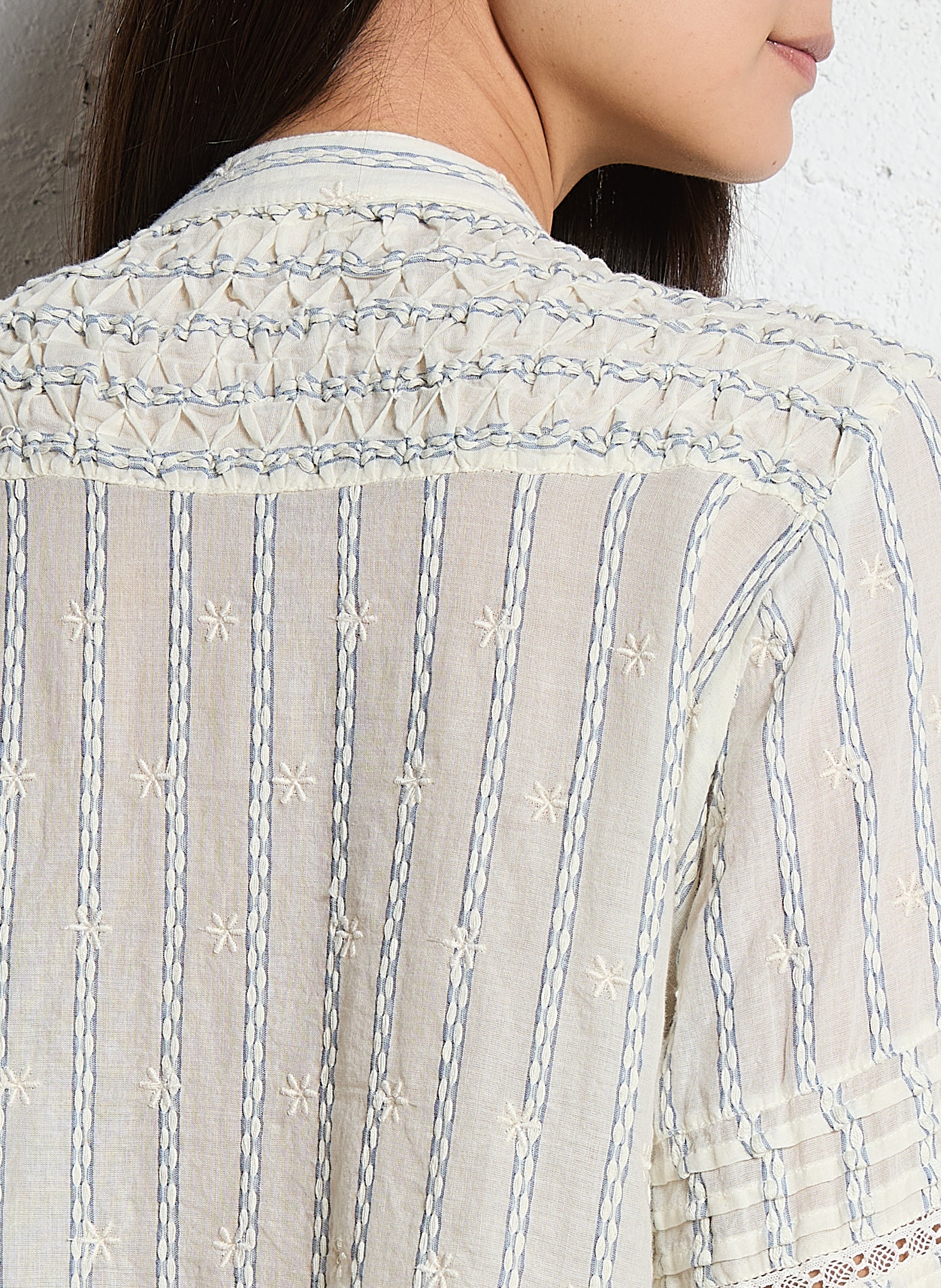 Chemise droite col rond en coton imprimé MAISON HOTEL Blanc