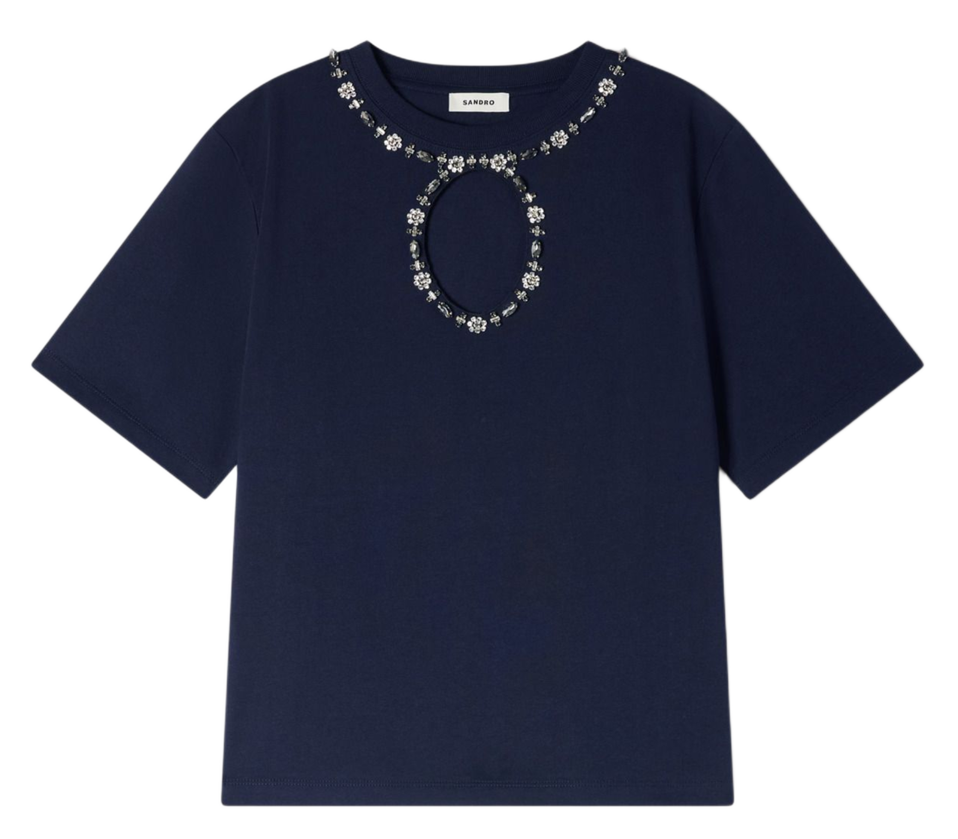 Round-neck diamanté T-shirt SANDRO Blue