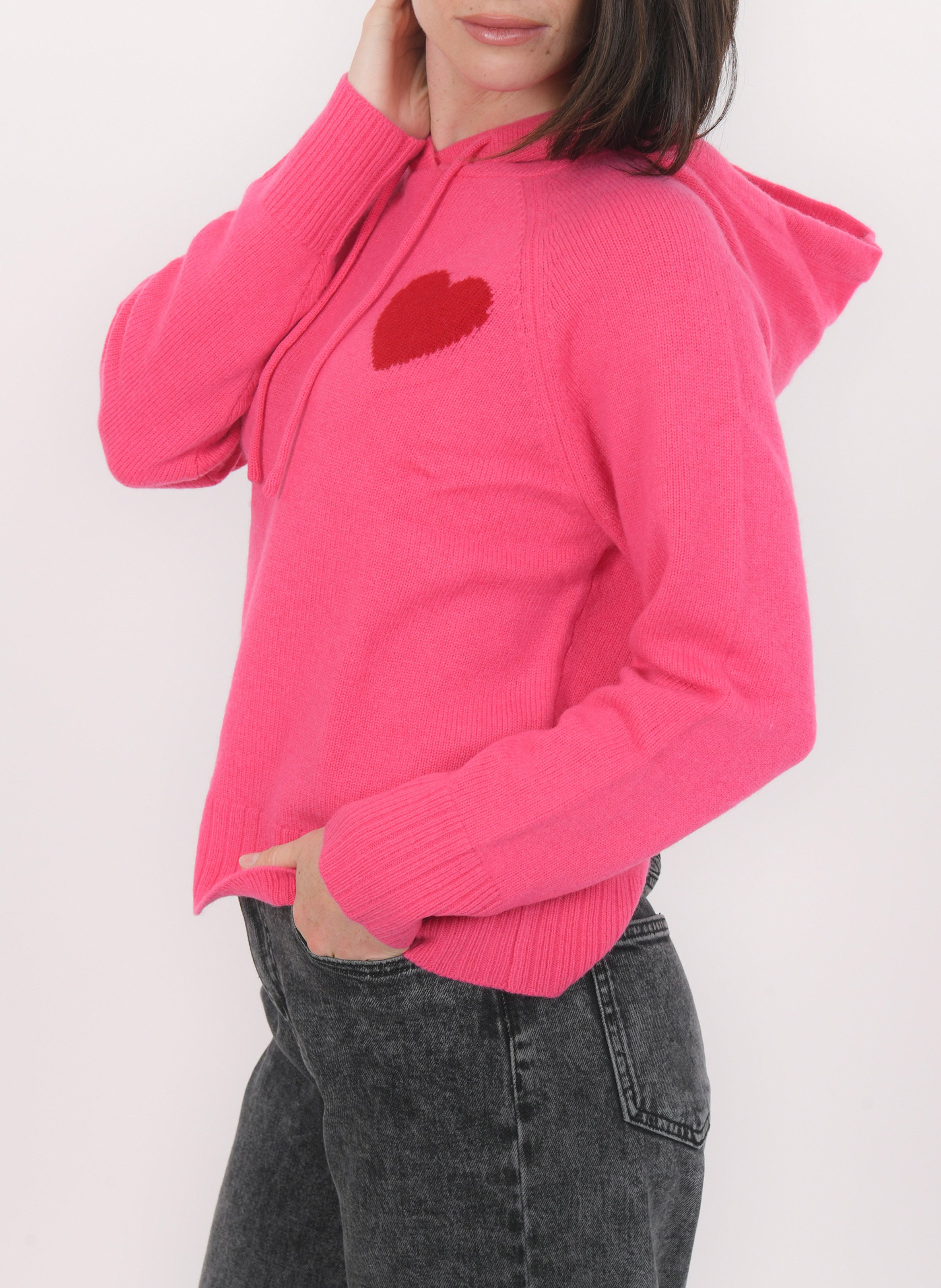 Pull oversize à capuche en laine et cachemire KOOKAI Rose