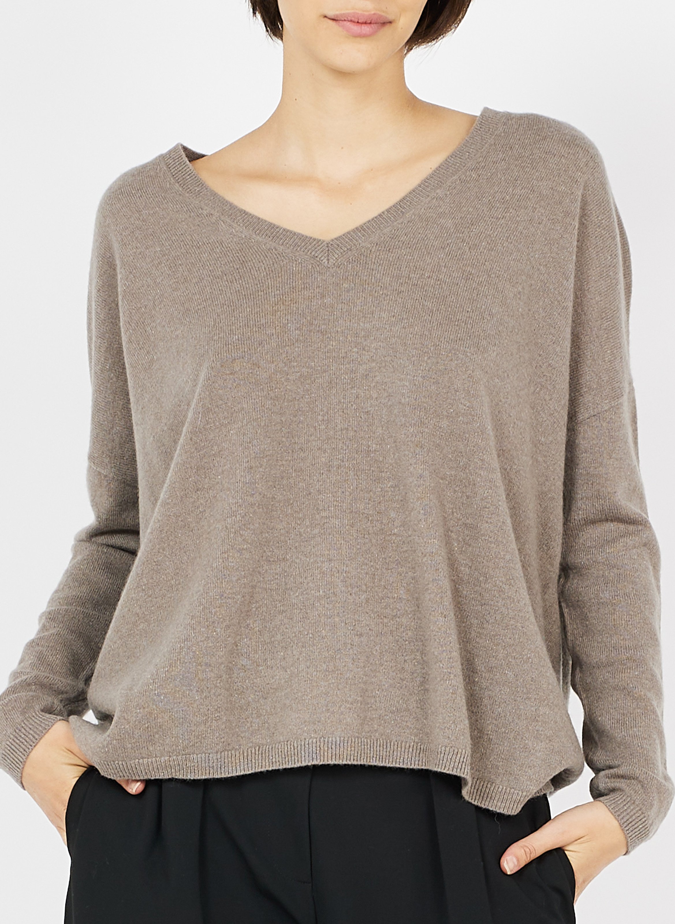 Pull col v en cachemire  SUD EXPRESS Marron